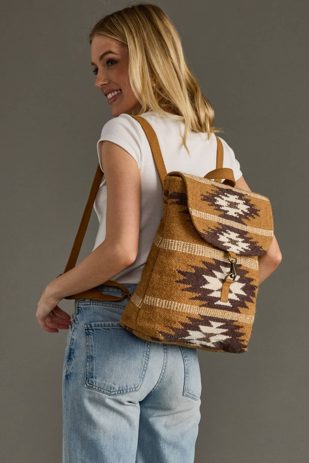 Western Backpack in Tan, Brown and Cream — front view
