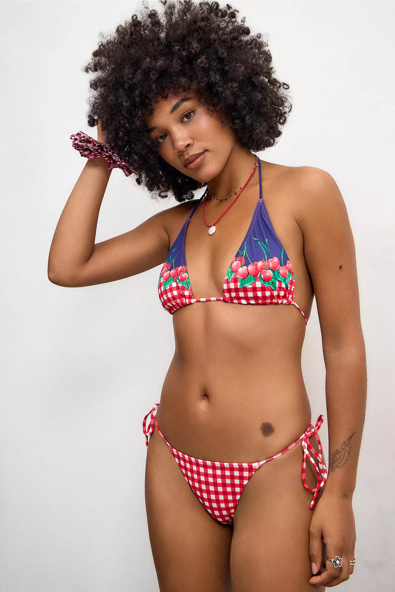 DEAR NEIGHBOR | SIDE TIE BIKINI BOTTOM - CHERRY PIE | DAMSON– Dear