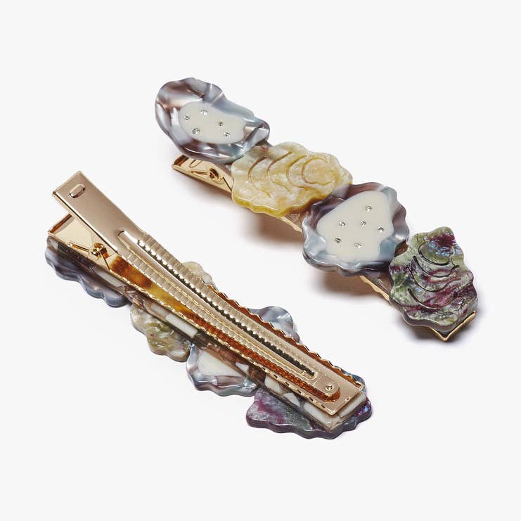 Oyster Shell Acetate Alligator Hair Clip with Rhinestones — view 2