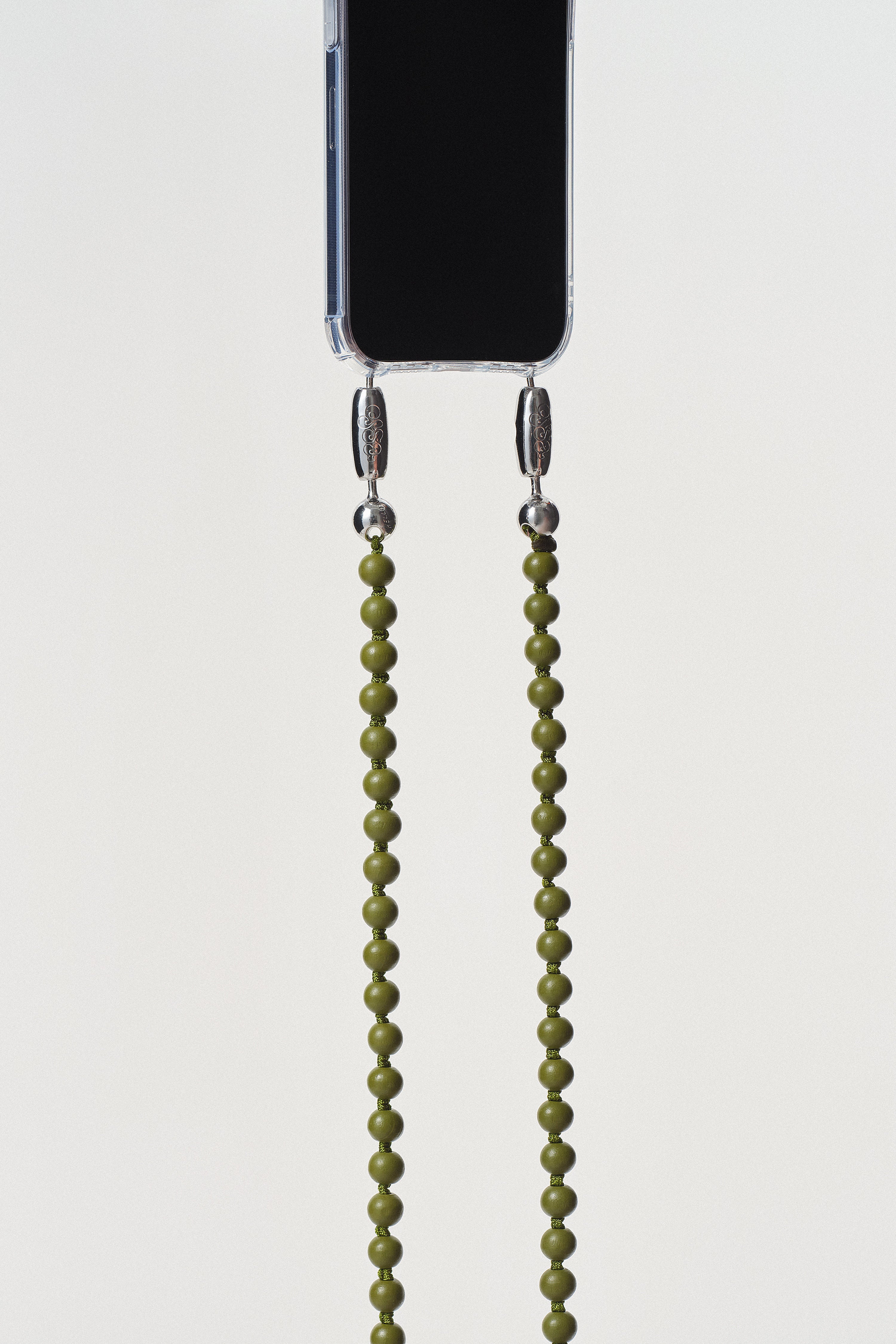 Wood Crossbody Phone Strap in Olive — styled view