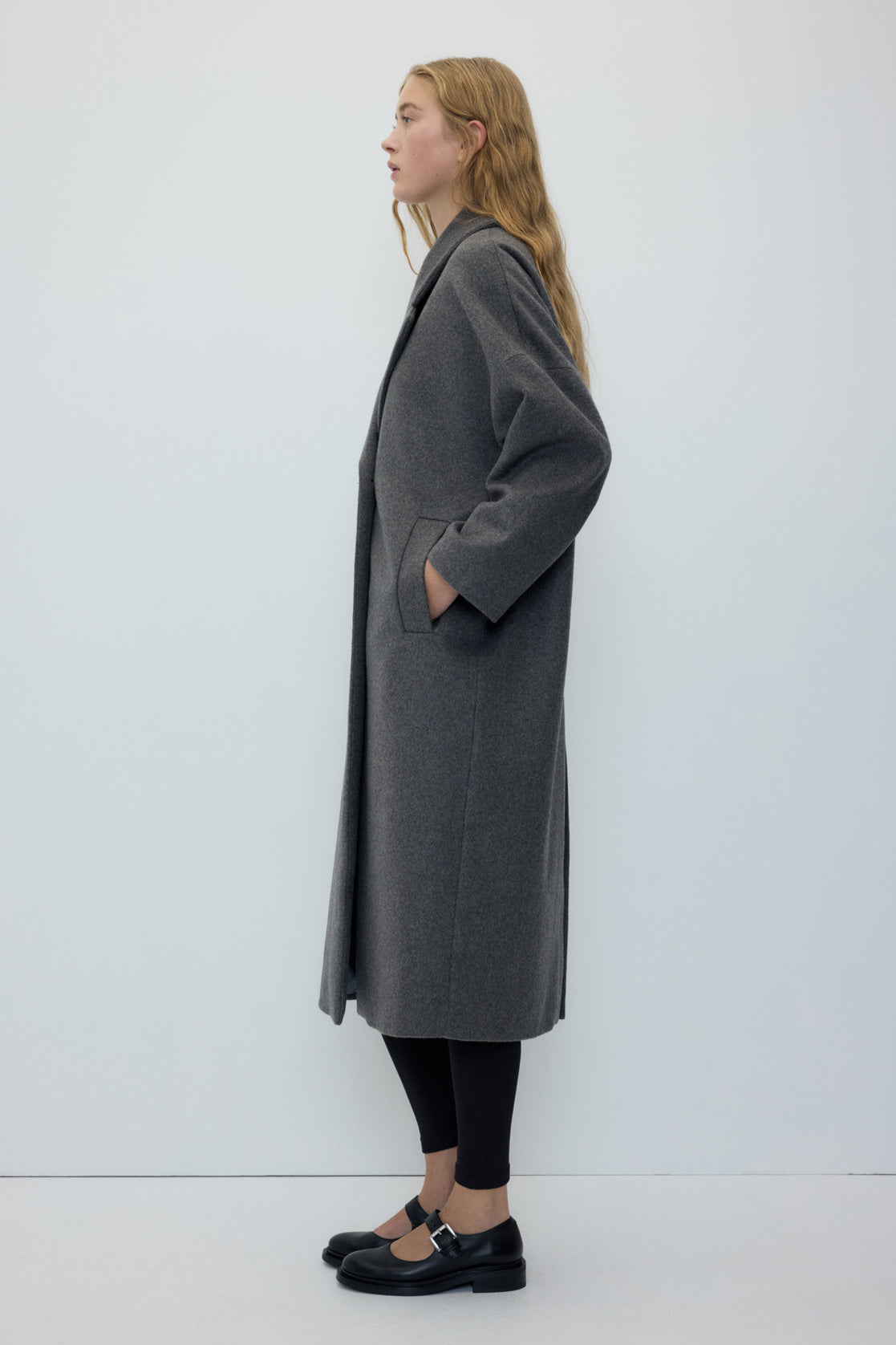 Cedar Coat in Grey — side, full length
