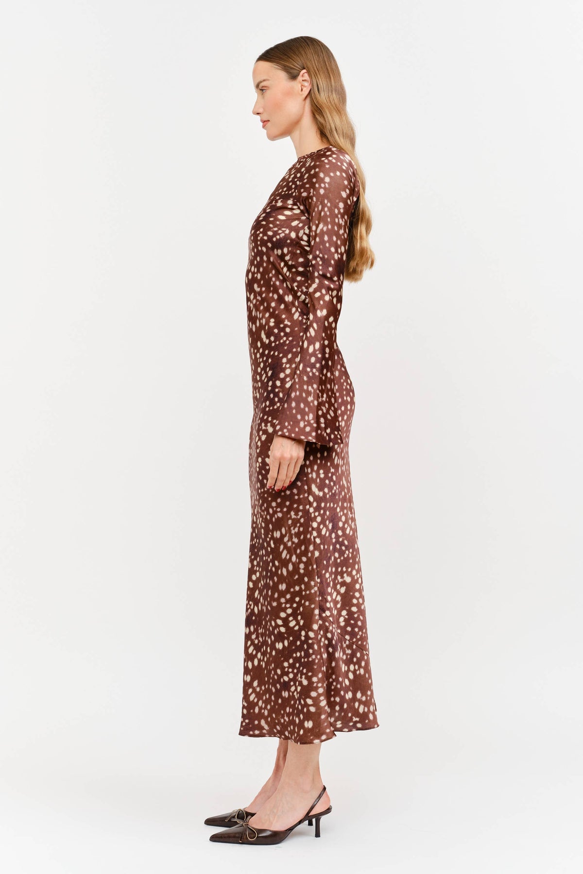 Georgie Satin Bias Cut Maxi Dress in Deer — view 5