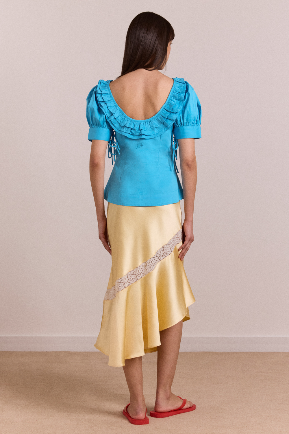 Delphia Satin Midi Skirt in Yellow — view 4