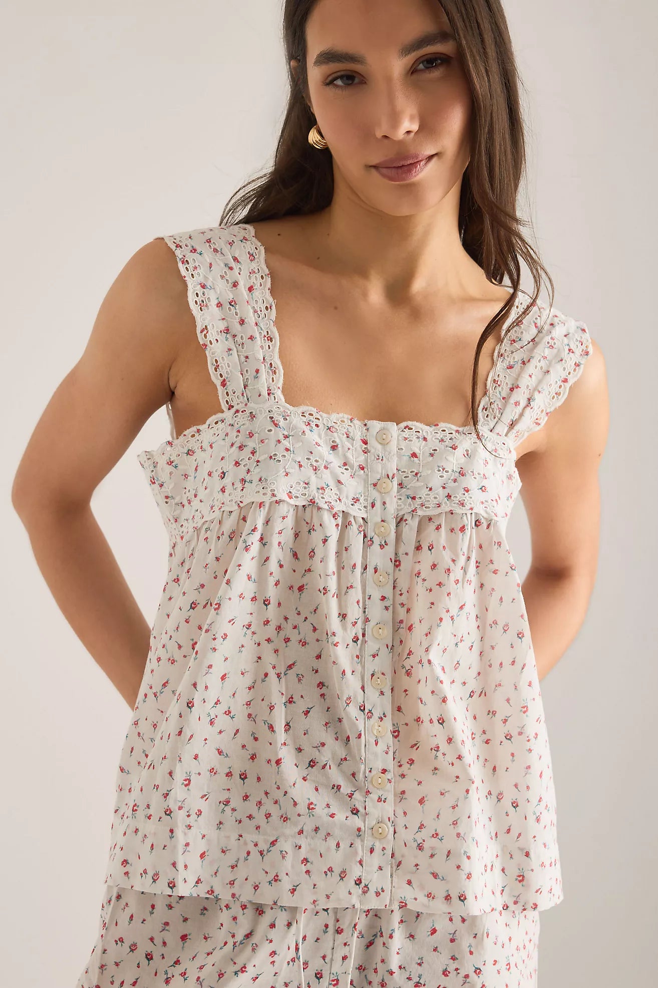 Harrietta Button-Through Cami in Pink Floral