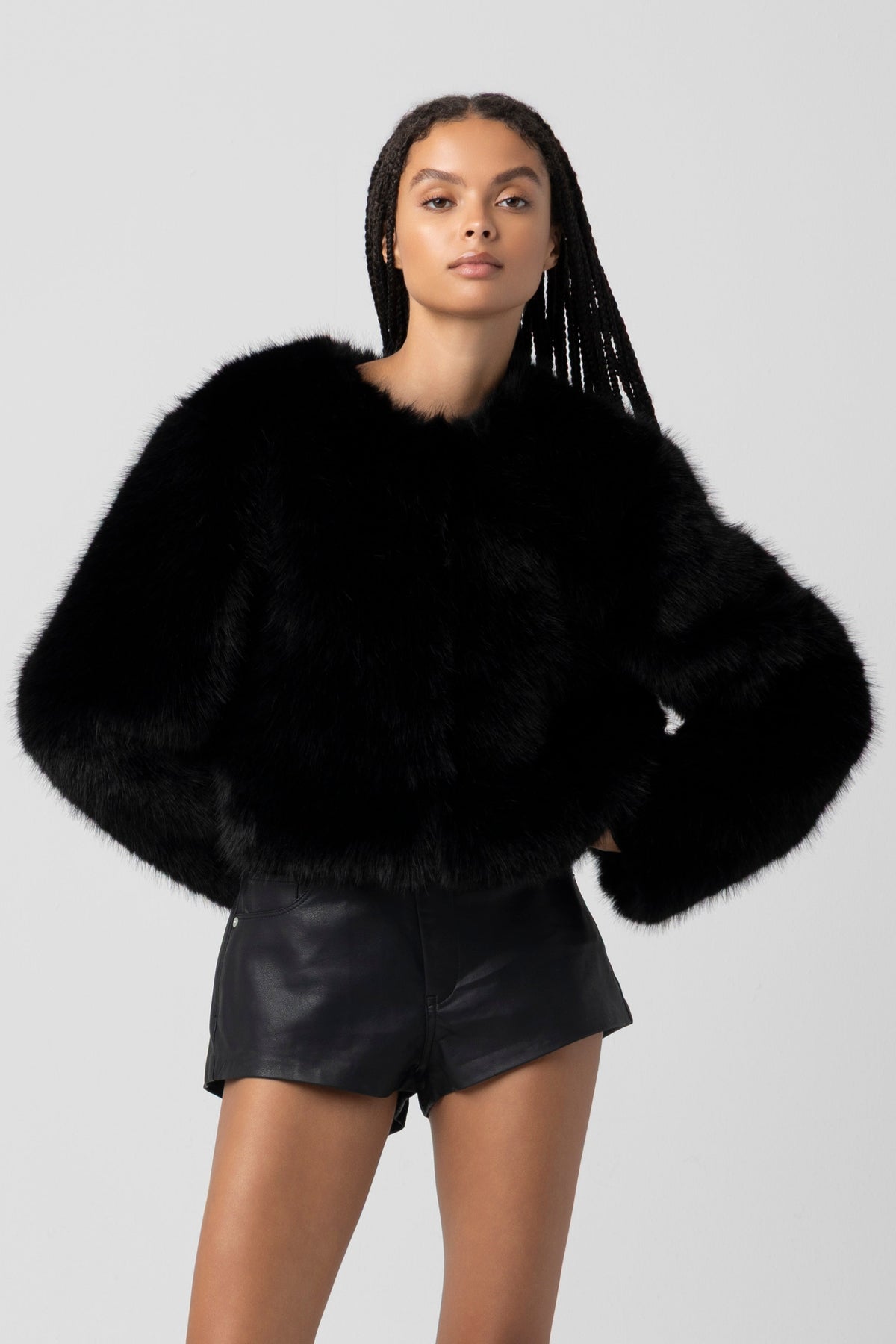Cash Flow Faux Fur Jacket in Black — view 4