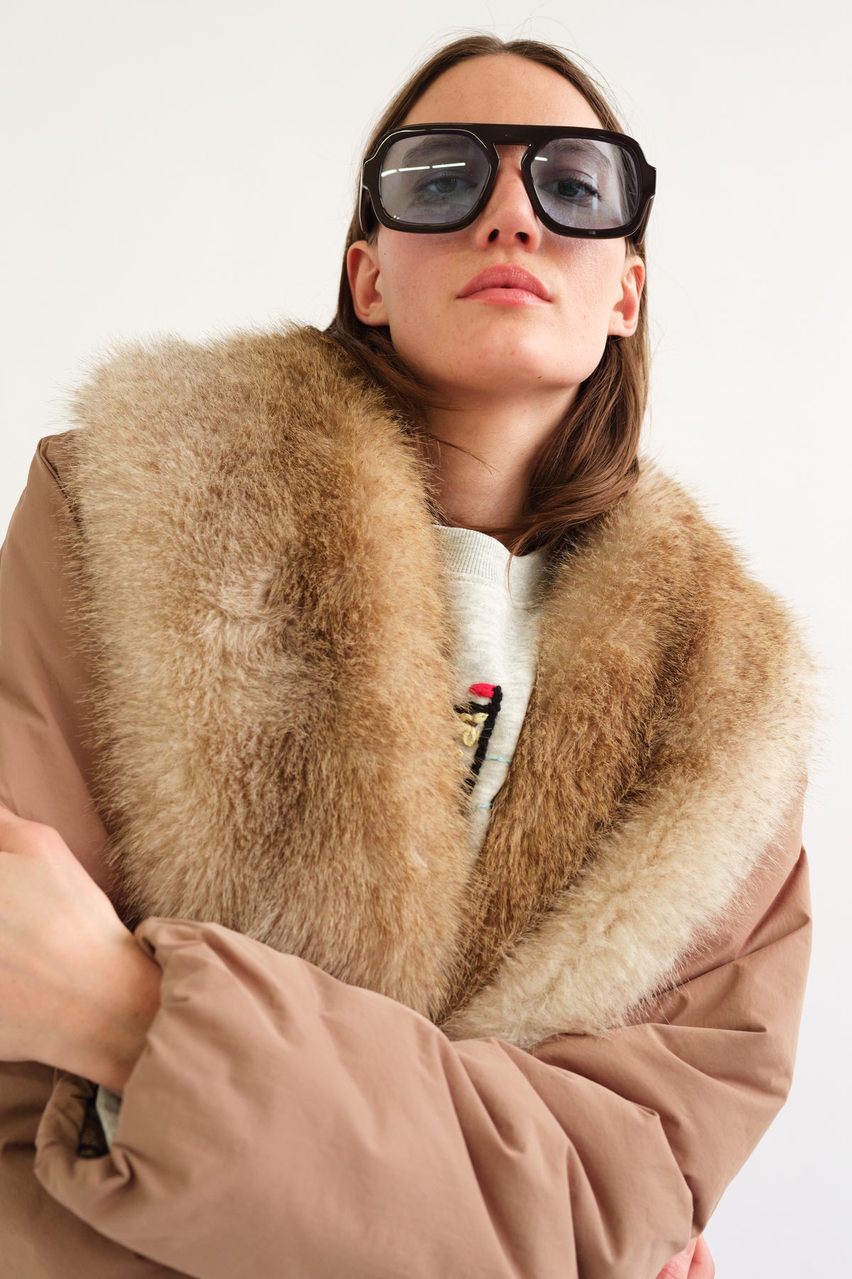 Ciganda Faux Fur Trimmed Coat in Brown by Tach Clothing — view 5