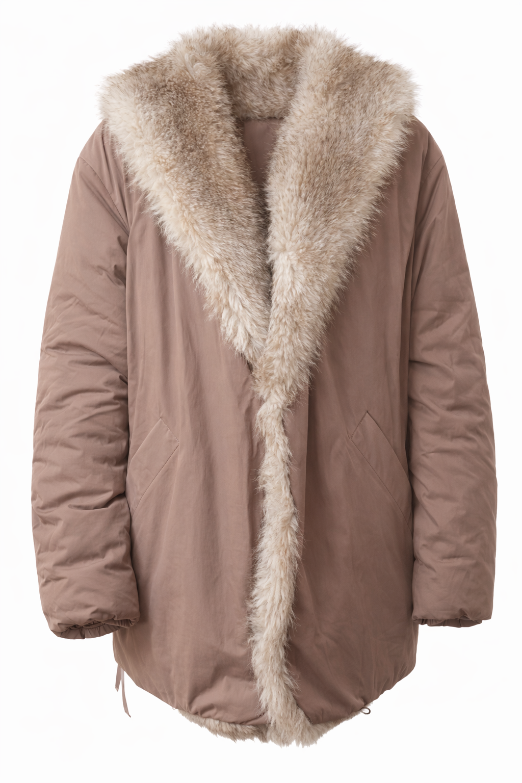 Ciganda Faux Fur Trimmed Coat in Brown by Tach Clothing — view 7