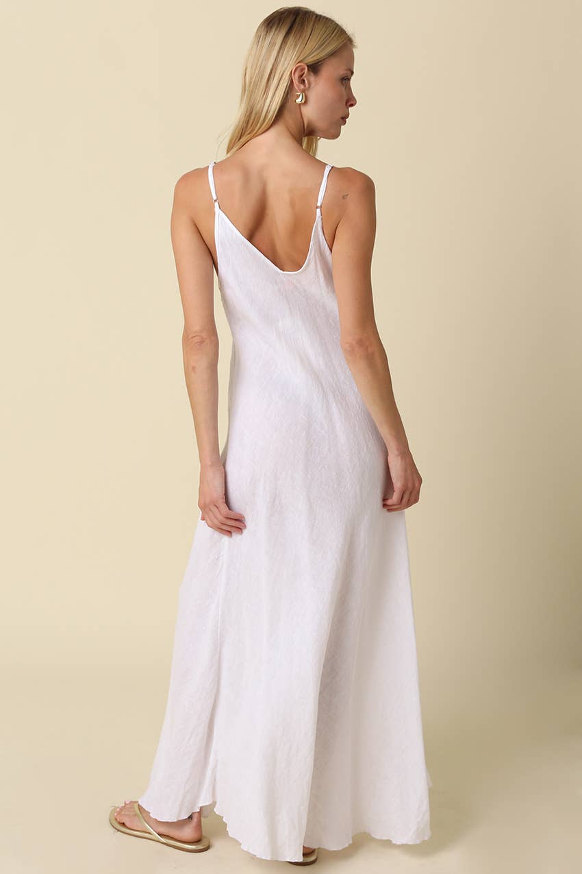 Adeline Flowy Linen Maxi Dress in White by Olivaceous, view 4