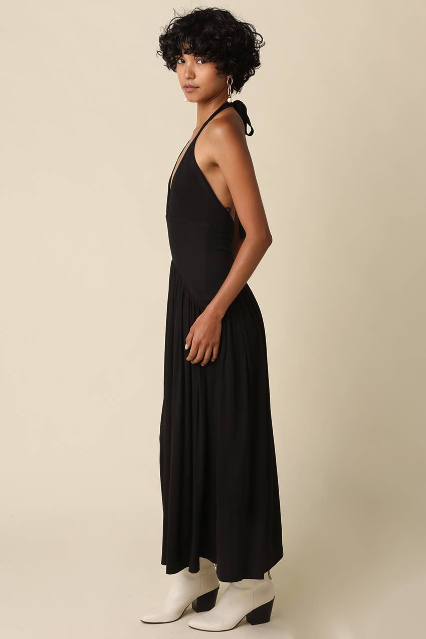 Effie Halter Maxi Knit Dress in Black