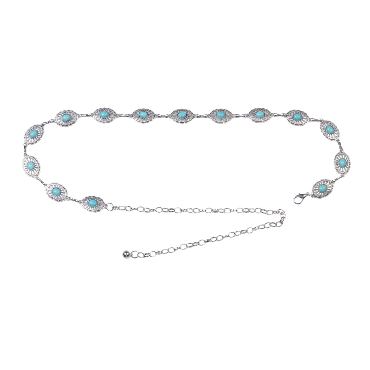 Small Turquoise Concho Chain Belt in Silver — view 3