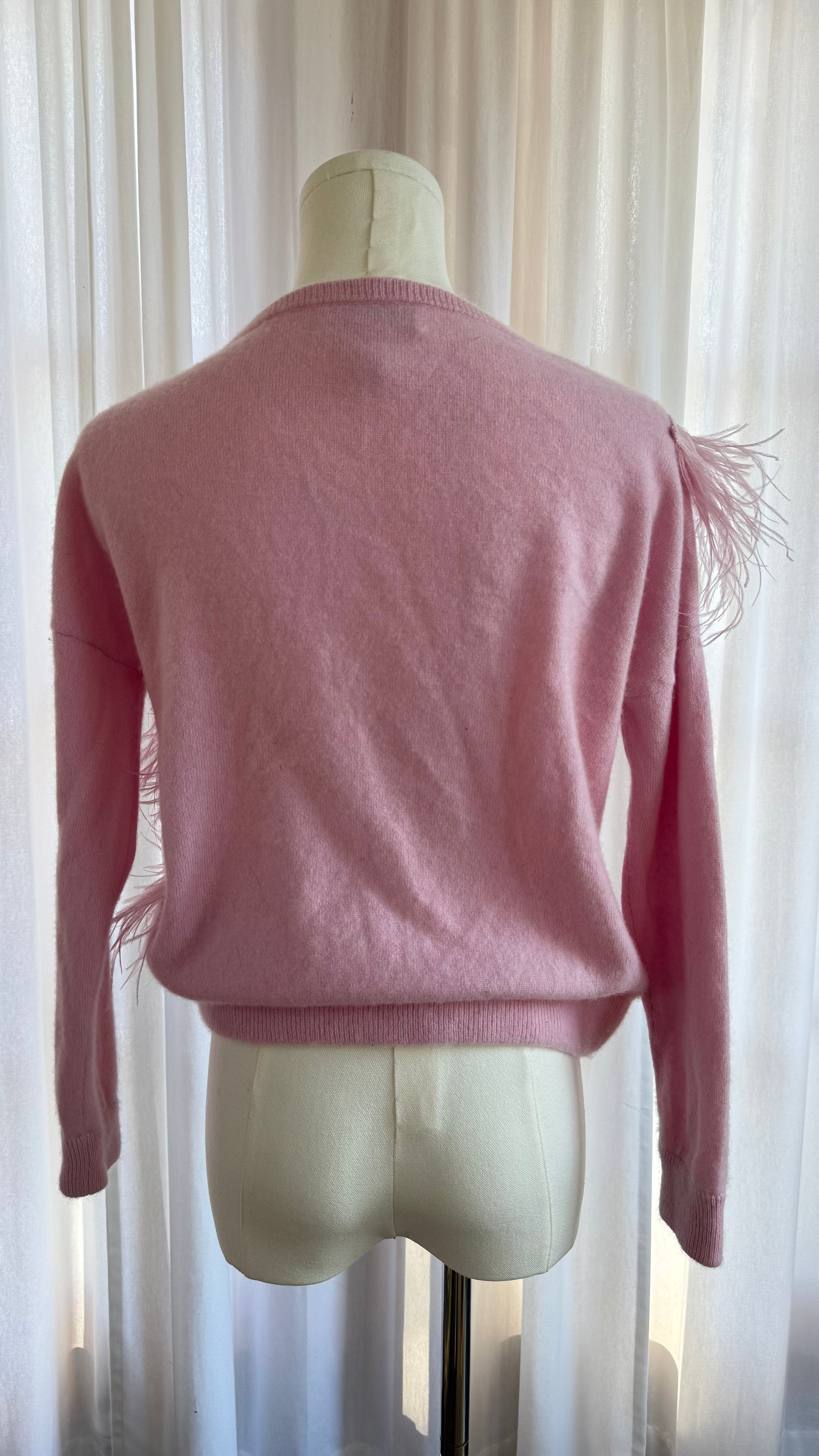 Vintage Pink Cashmere Sweater with Ostrich Feathers — view 3