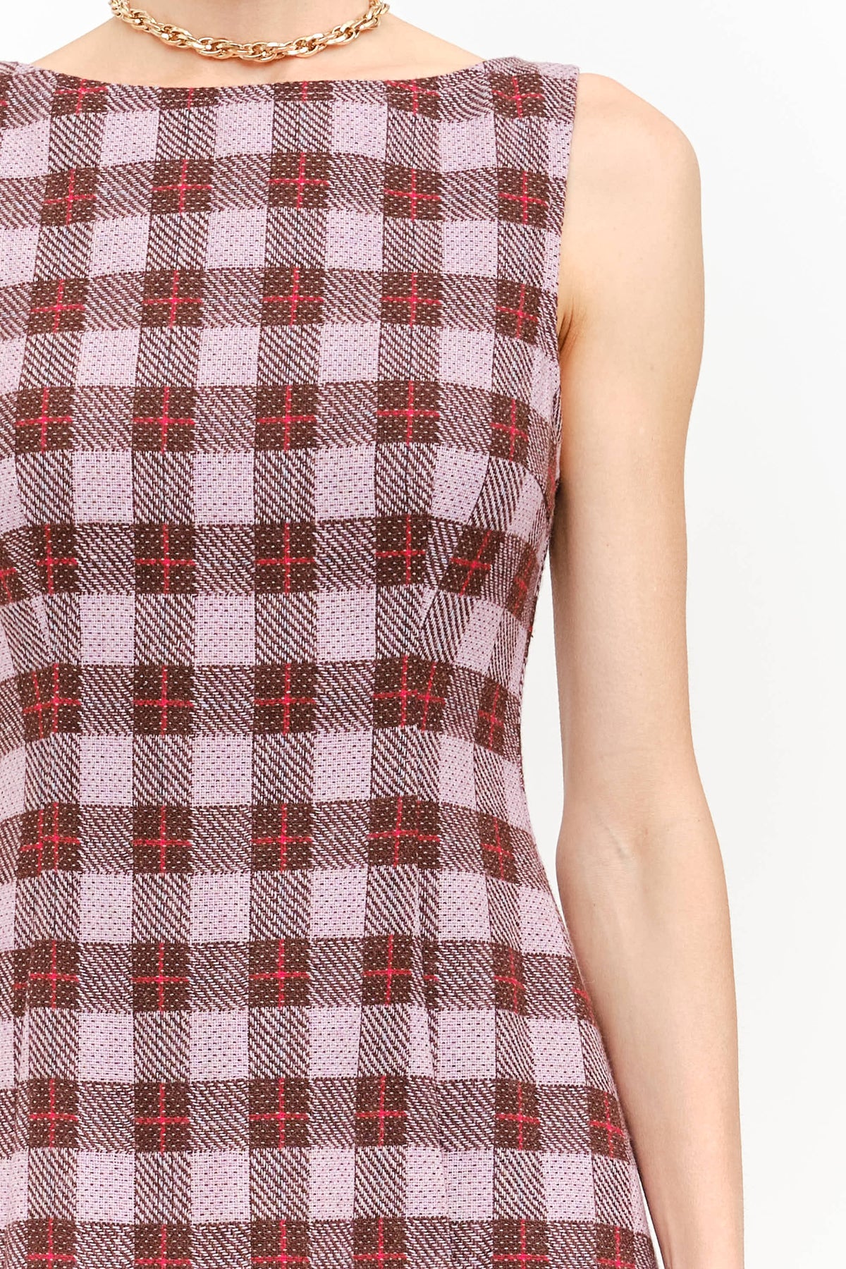 Victoria Boat Neck Mini Dress in Mauve Plaid — view 7