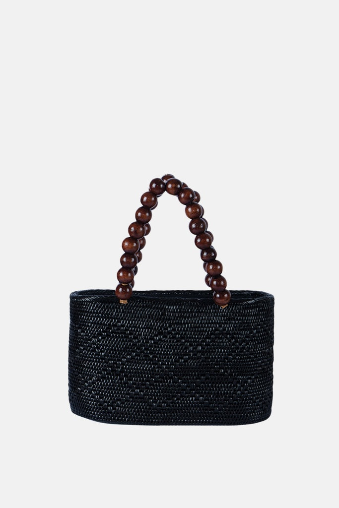 Jelavu Tatia Satchel in Black, woven straw with beaded handle