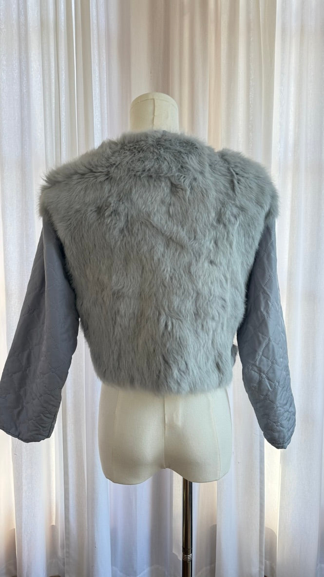 DN Vintage Sky Blue Rabbit Fur and Quilted Cropped Jacket