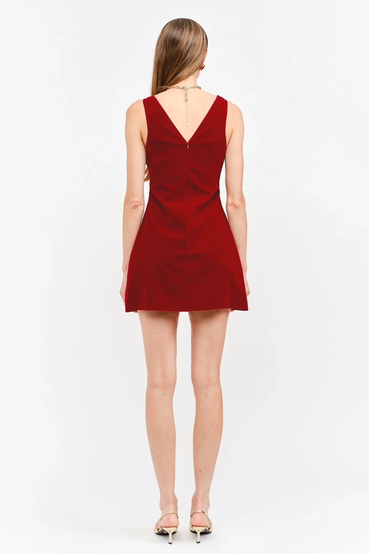 Carmine Velvet Mini Dress in Red