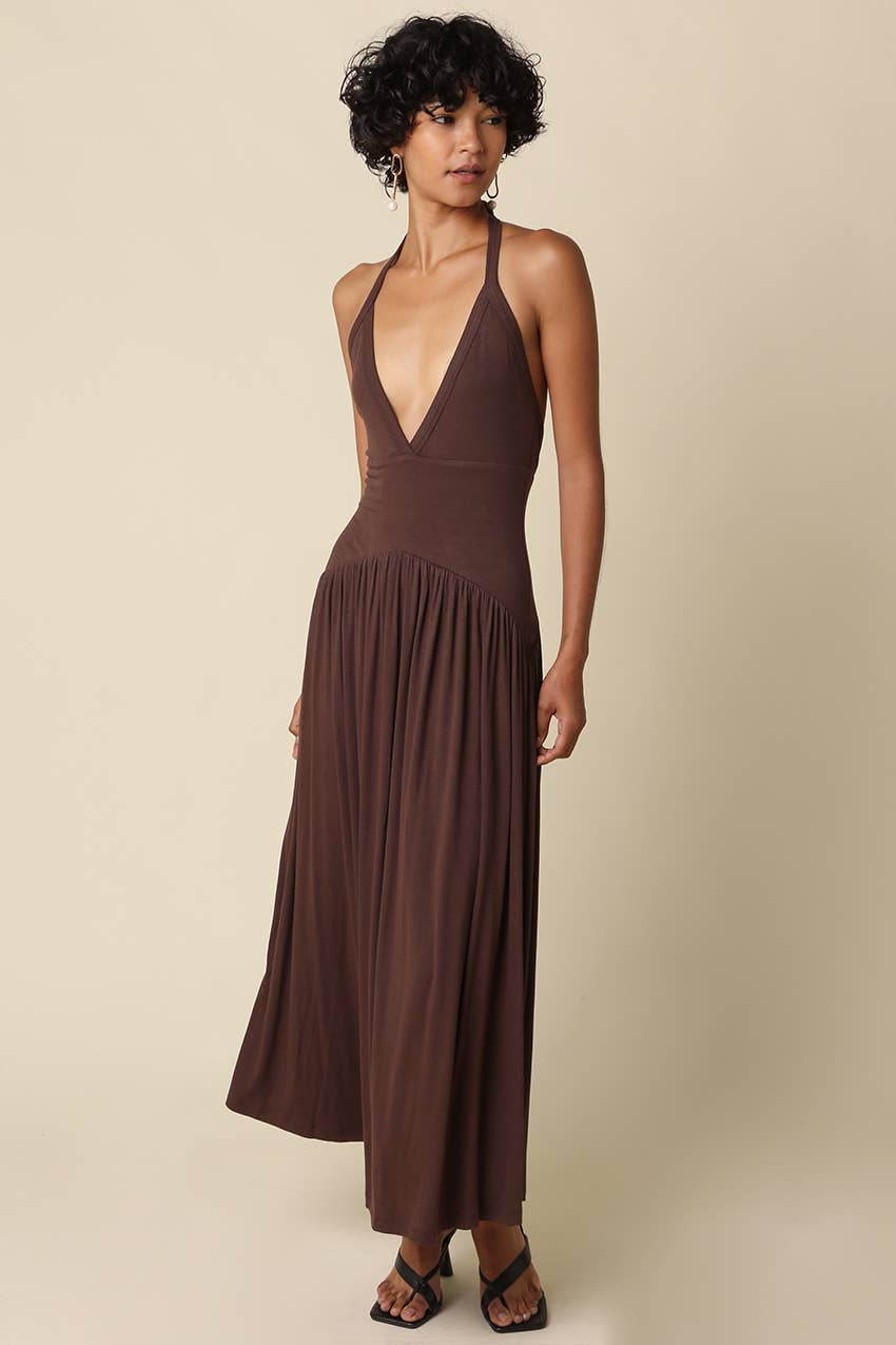 Effie Halter Maxi Knit Dress in Black