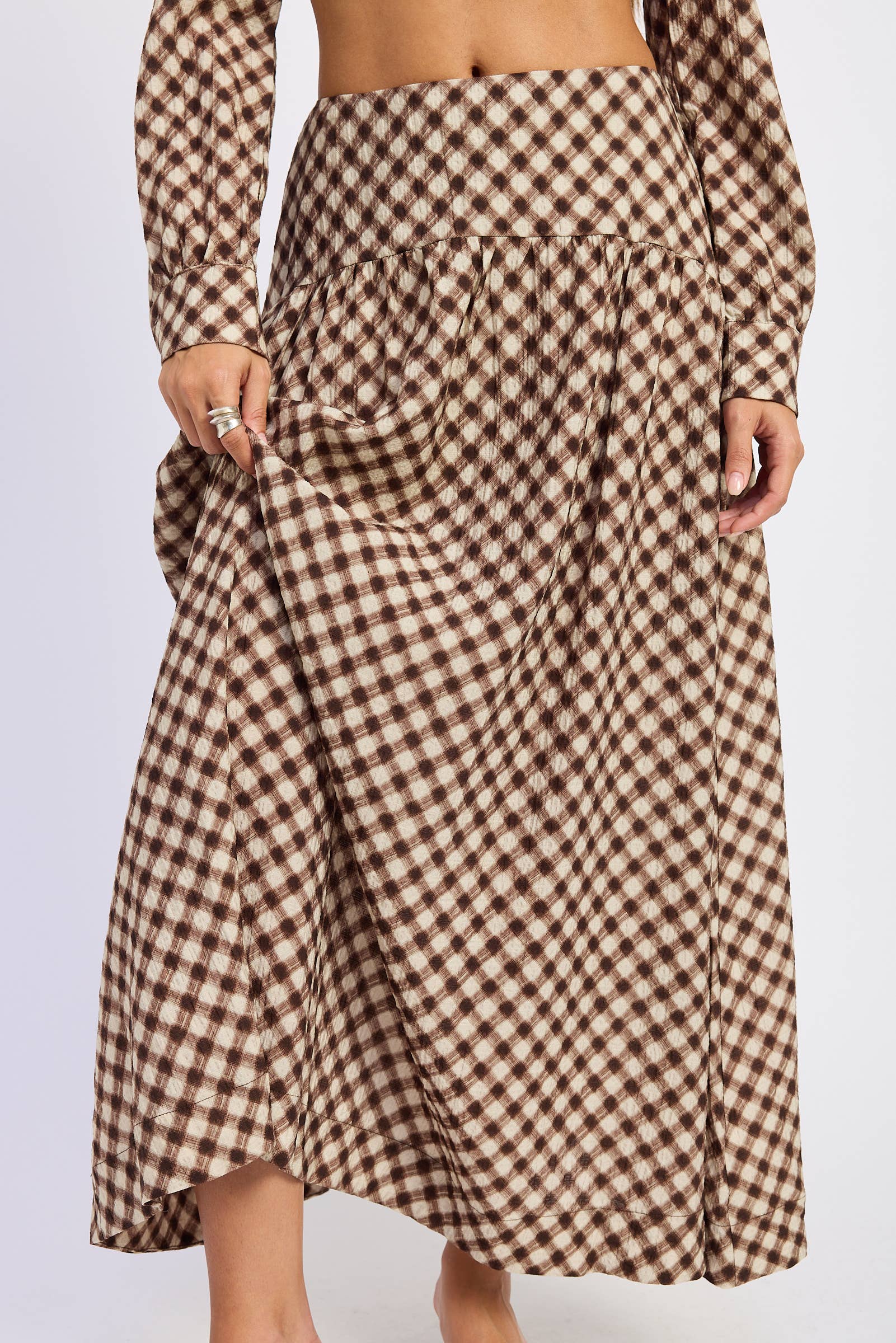 Drop Waist Plaid Skirt in Espresso