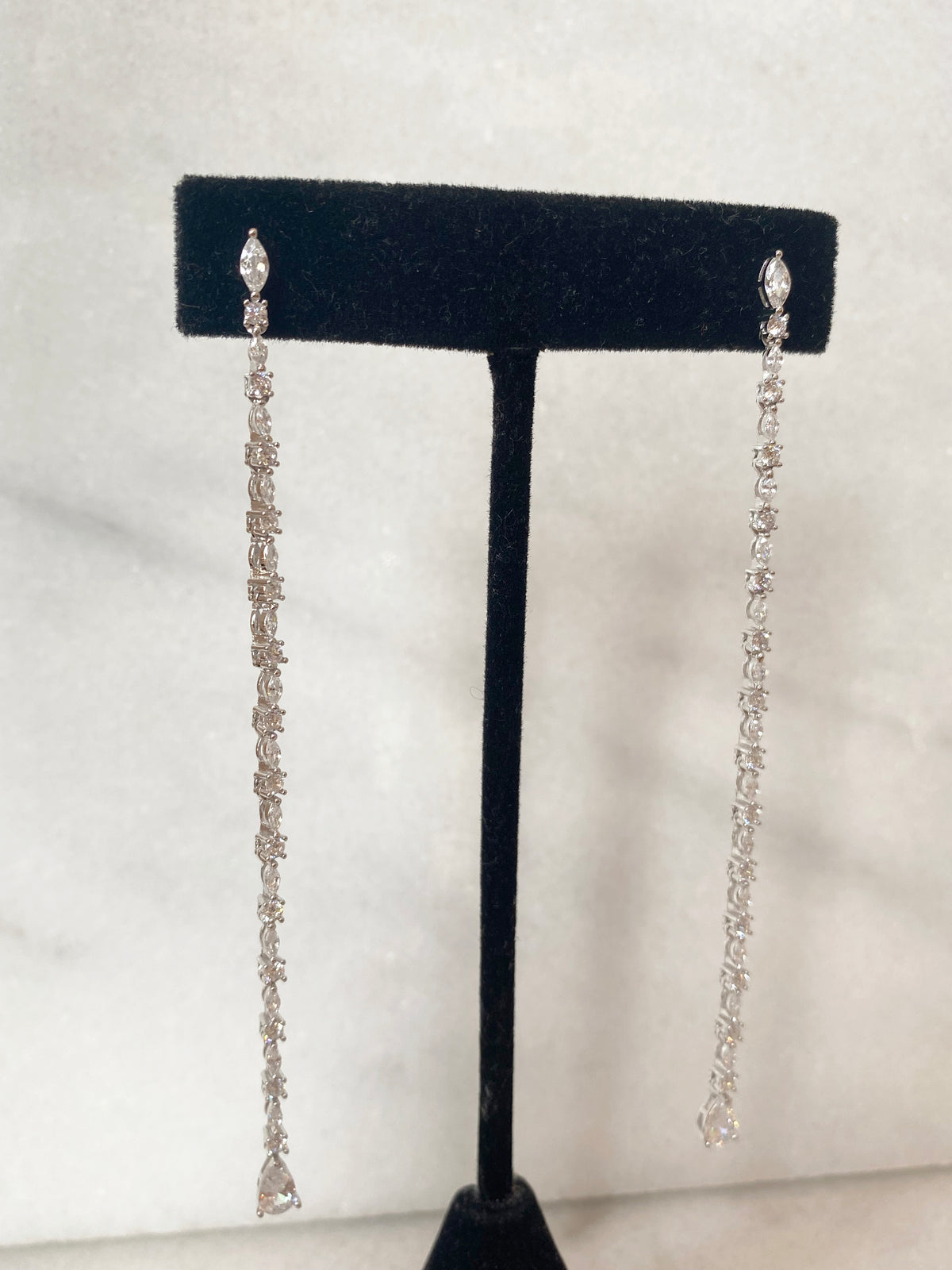 Long Crystal Drop Chain Studs