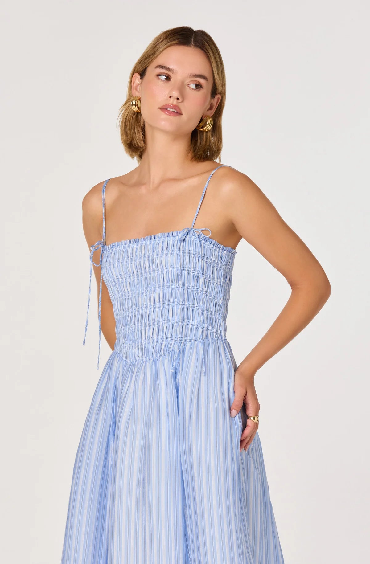 Lahela Smocked Midi Dress in Blue Stripe — view 3