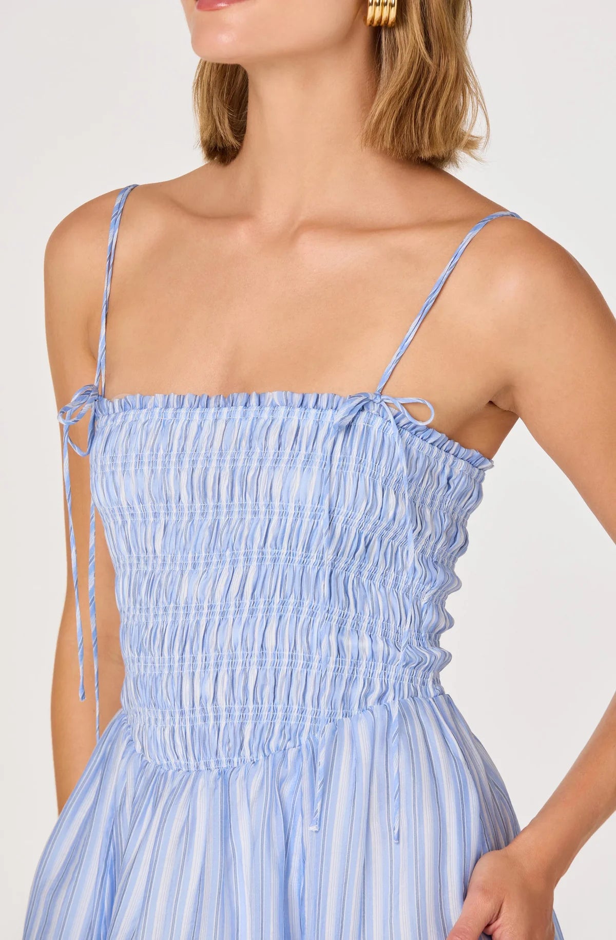 Lahela Smocked Midi Dress in Blue Stripe — view 5
