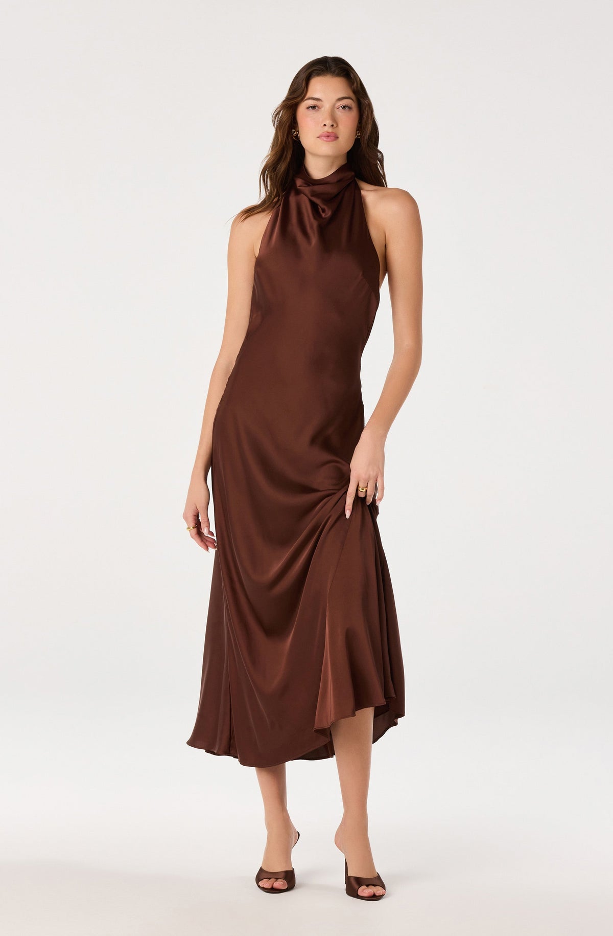 Cowl Neck Halter Maxi Dress in Brown — view 2