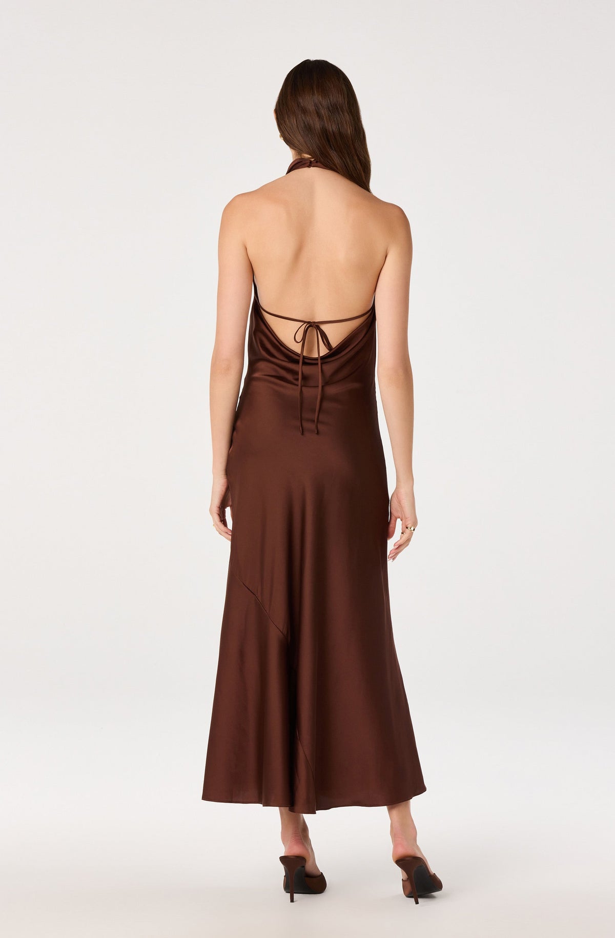Cowl Neck Halter Maxi Dress in Brown — view 3