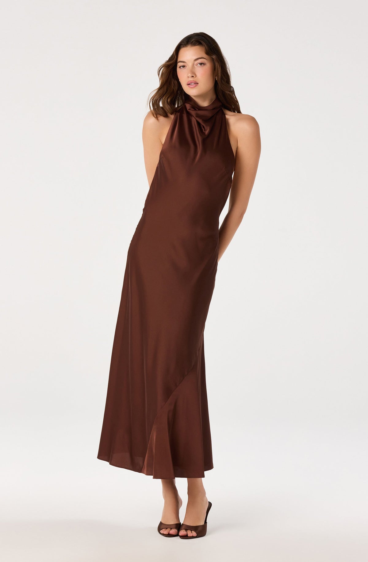 Cowl Neck Halter Maxi Dress in Brown — view 4
