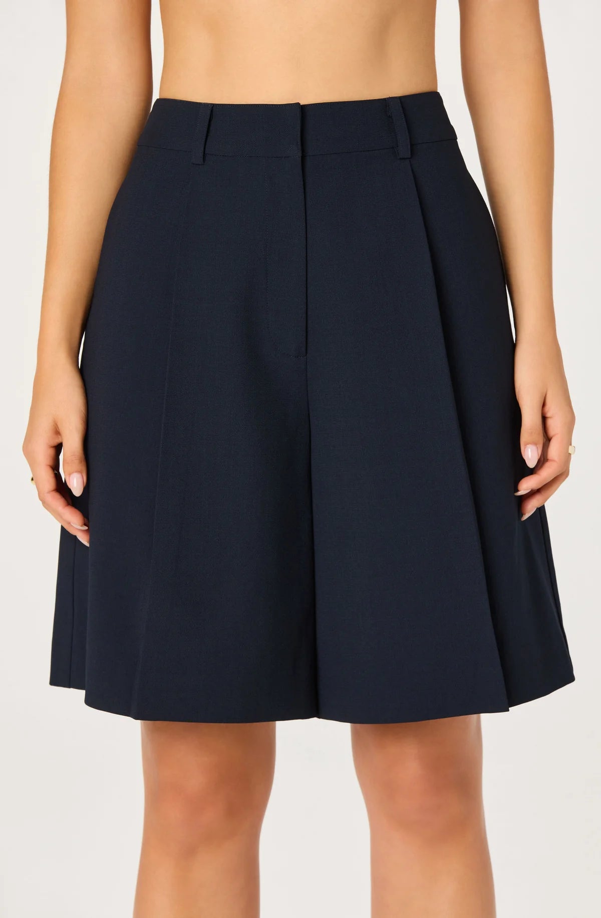Quillie Pleated Bermuda Shorts in Navy — view 3