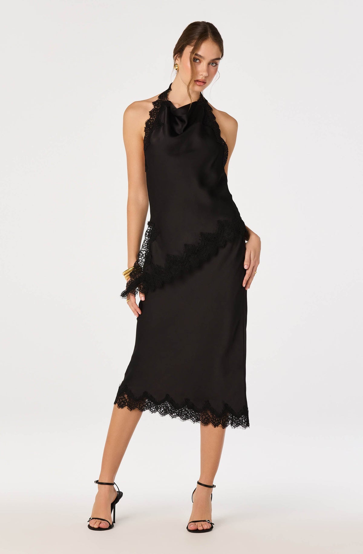 Lace Hem Midi Skirt in Black — view 2