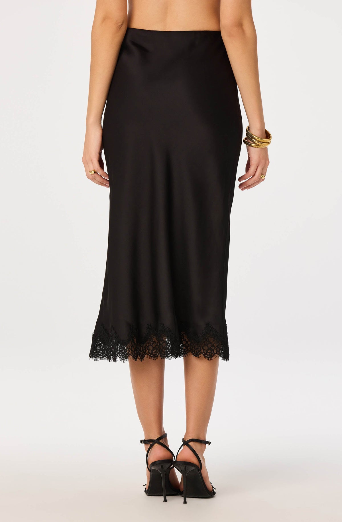 Lace Hem Midi Skirt in Black — view 4