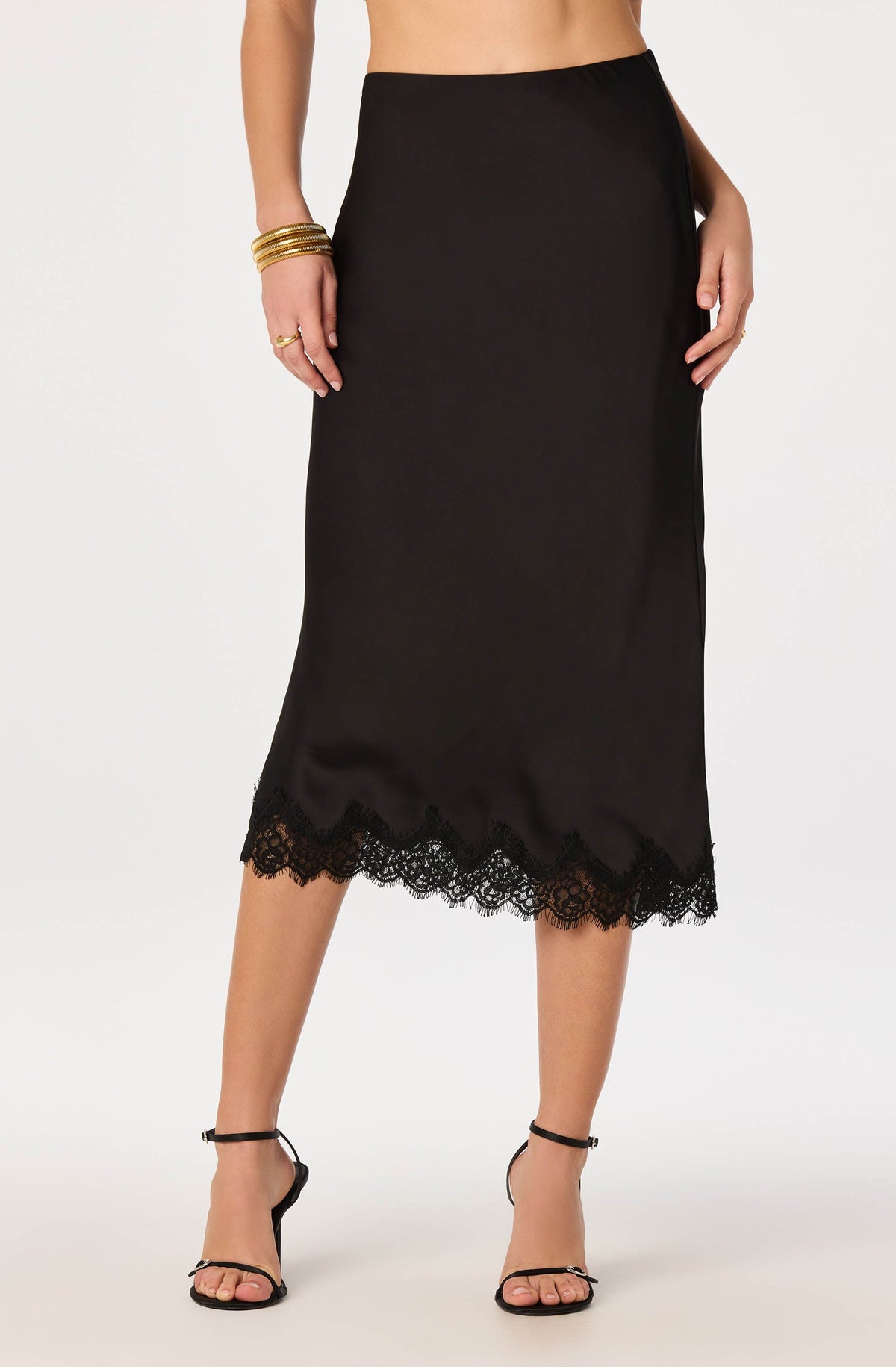 Lace Hem Midi Skirt in Black — view 6