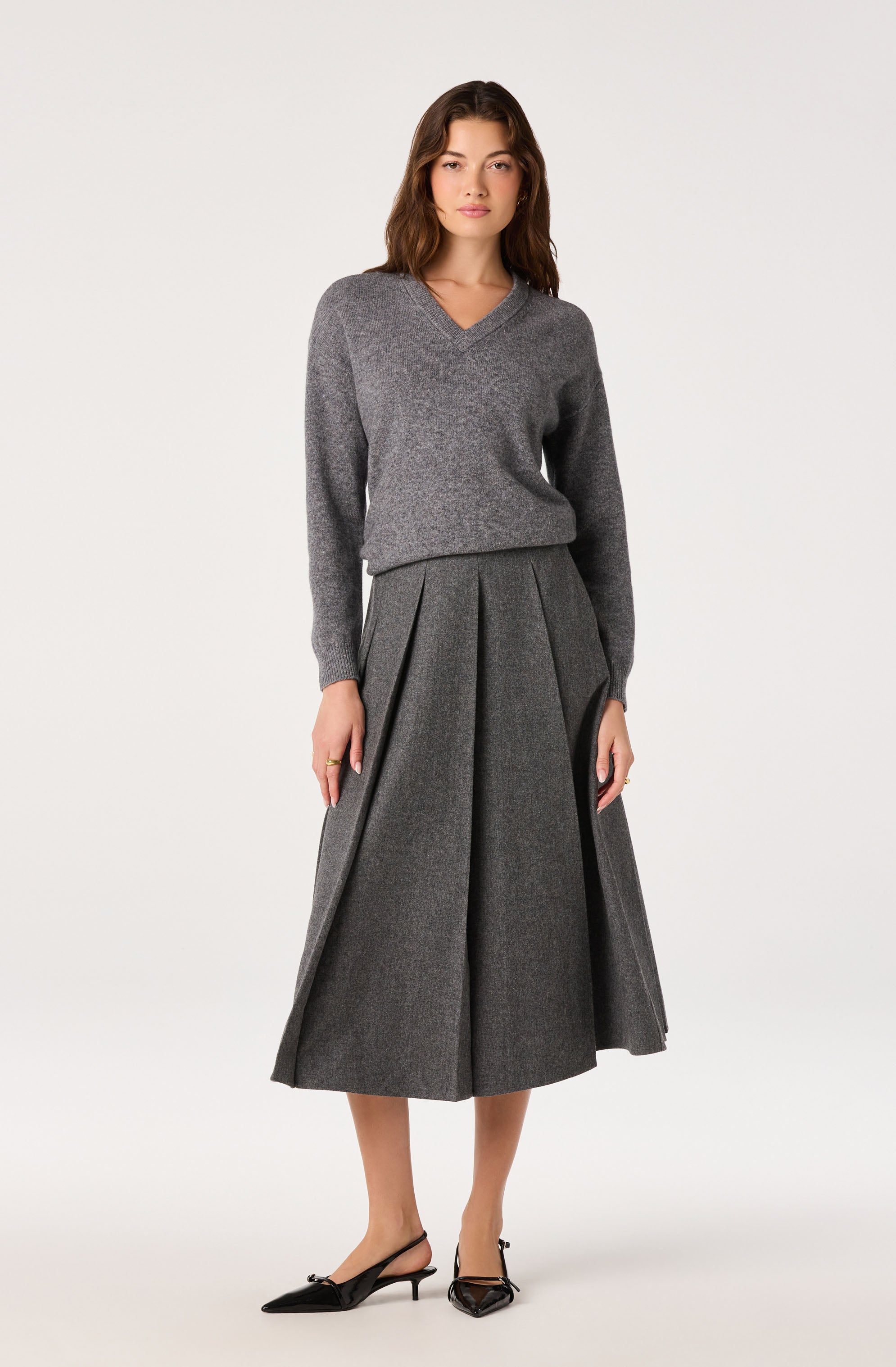Kelsie Pleated Midi Skirt in Charcoal — view 2