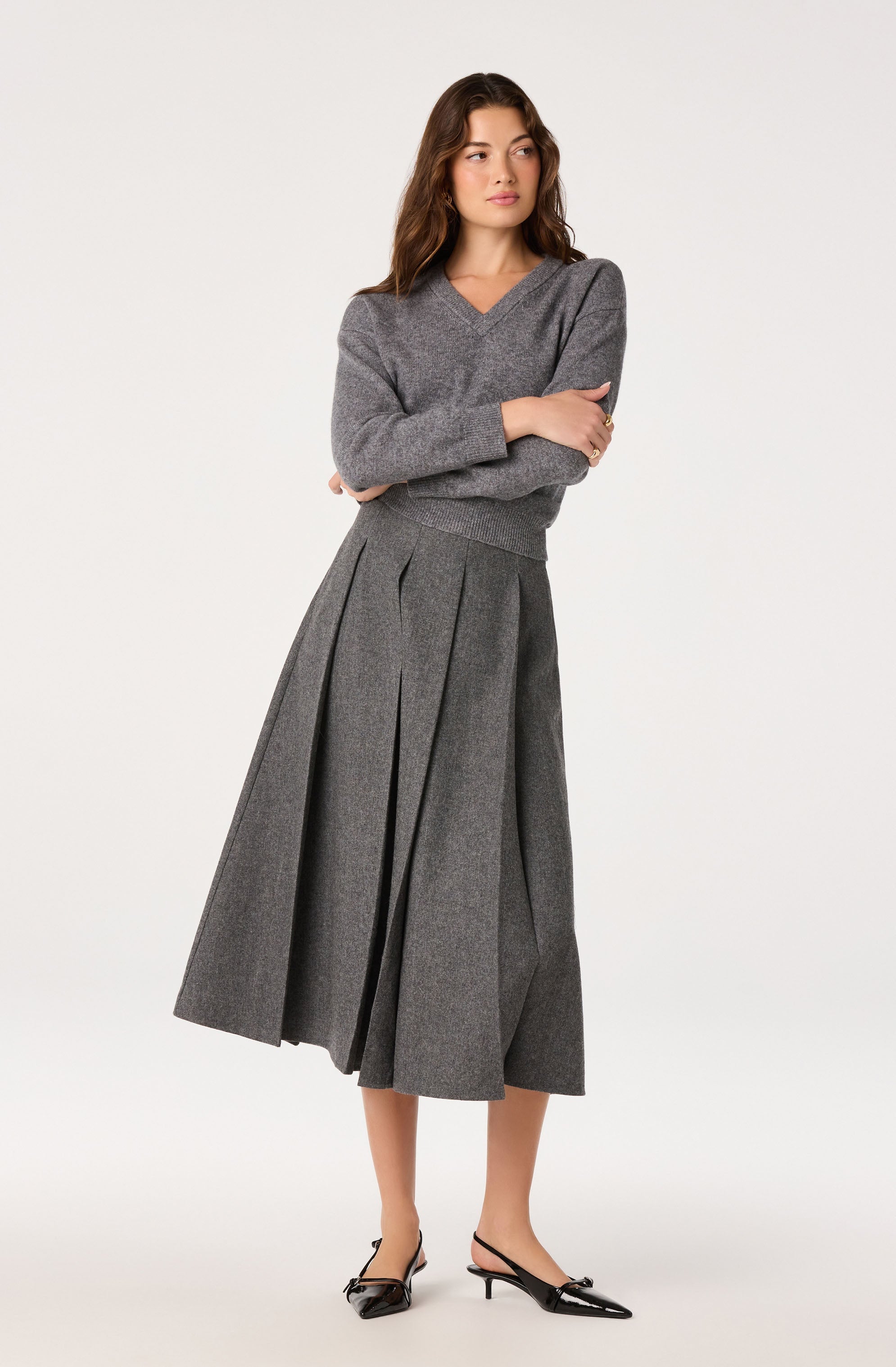 Kelsie Pleated Midi Skirt in Charcoal — view 5