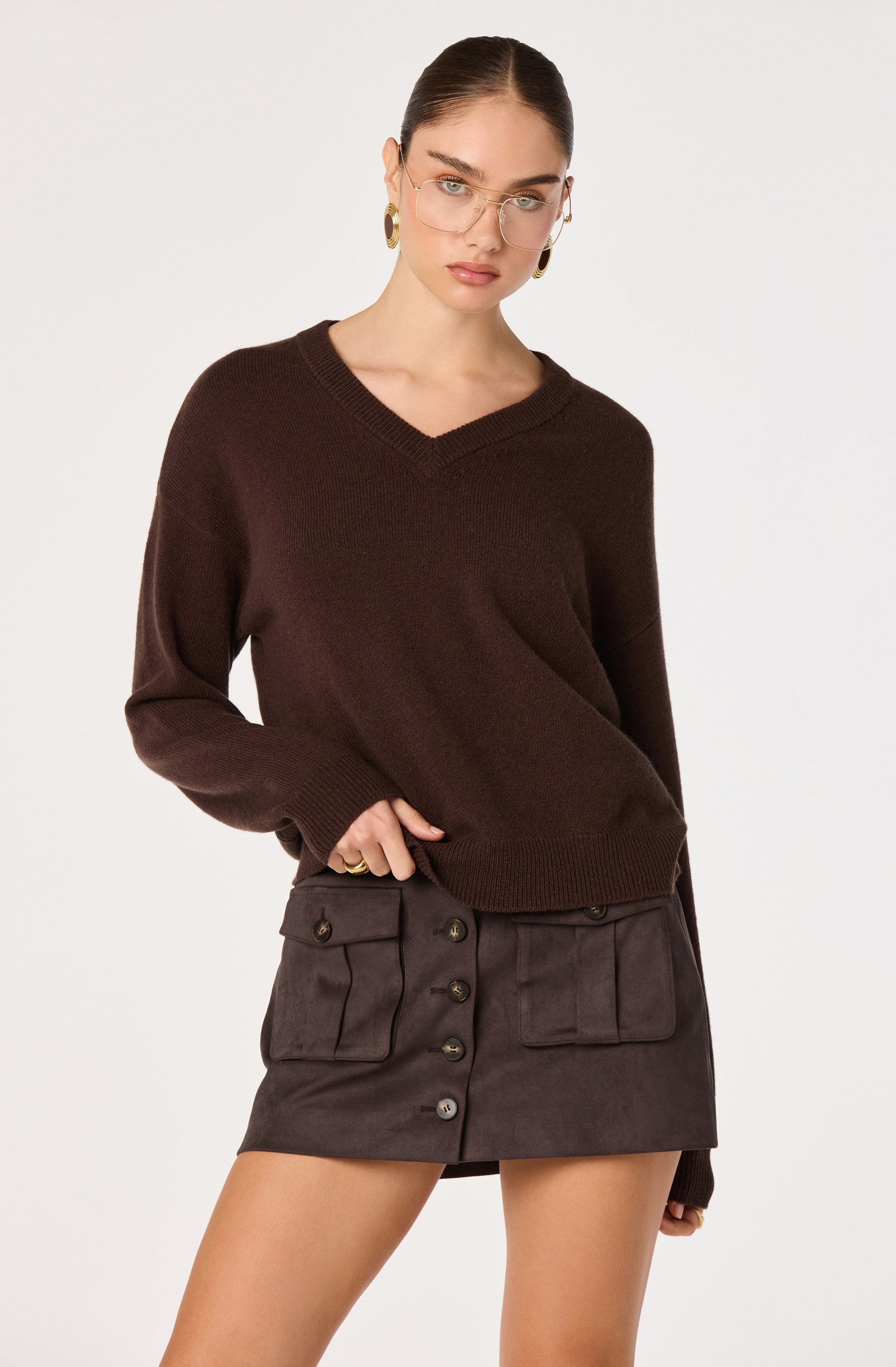 Bowie V-Neck Sweater in Brown — view 1