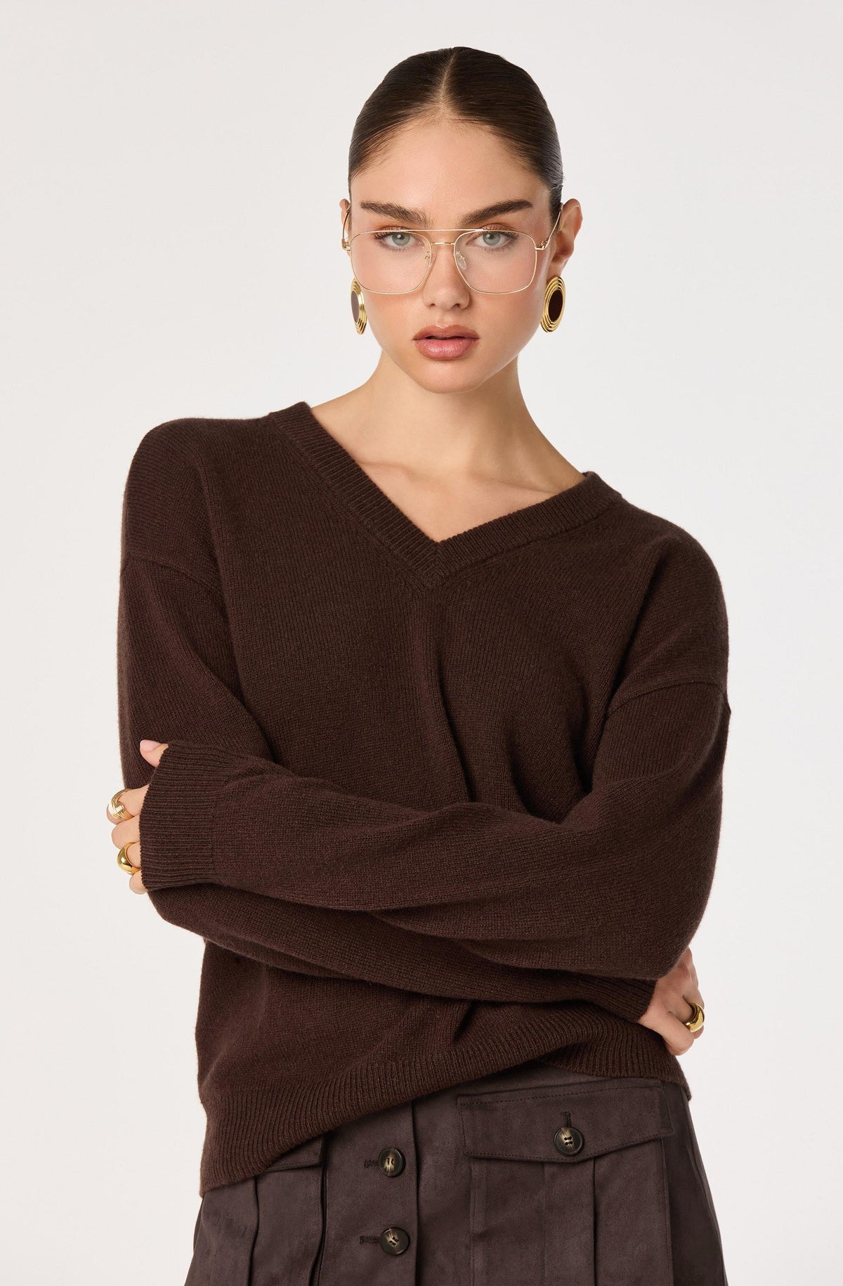 Bowie V-Neck Sweater in Brown — view 2