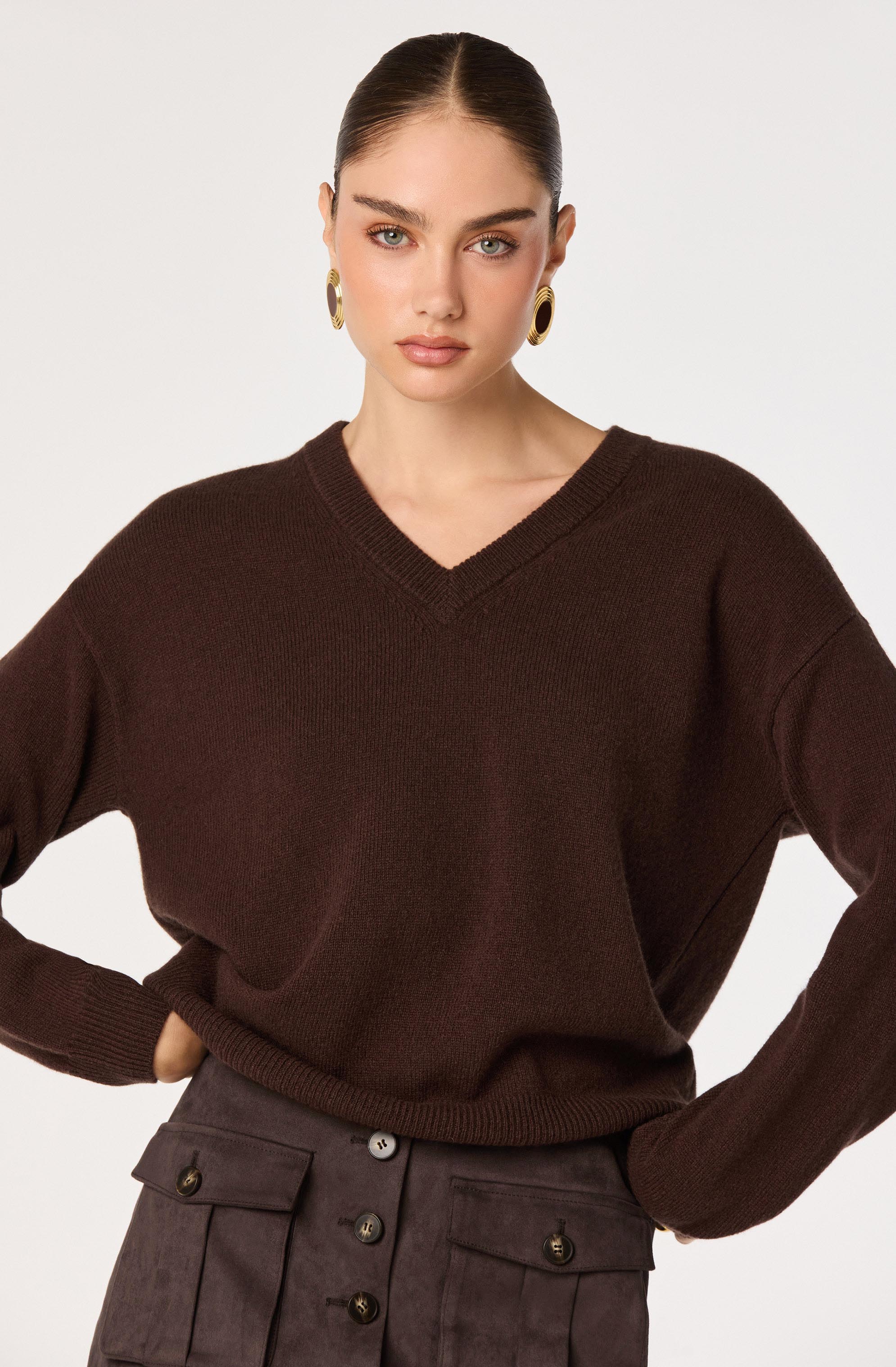 Bowie V-Neck Sweater in Brown — view 4