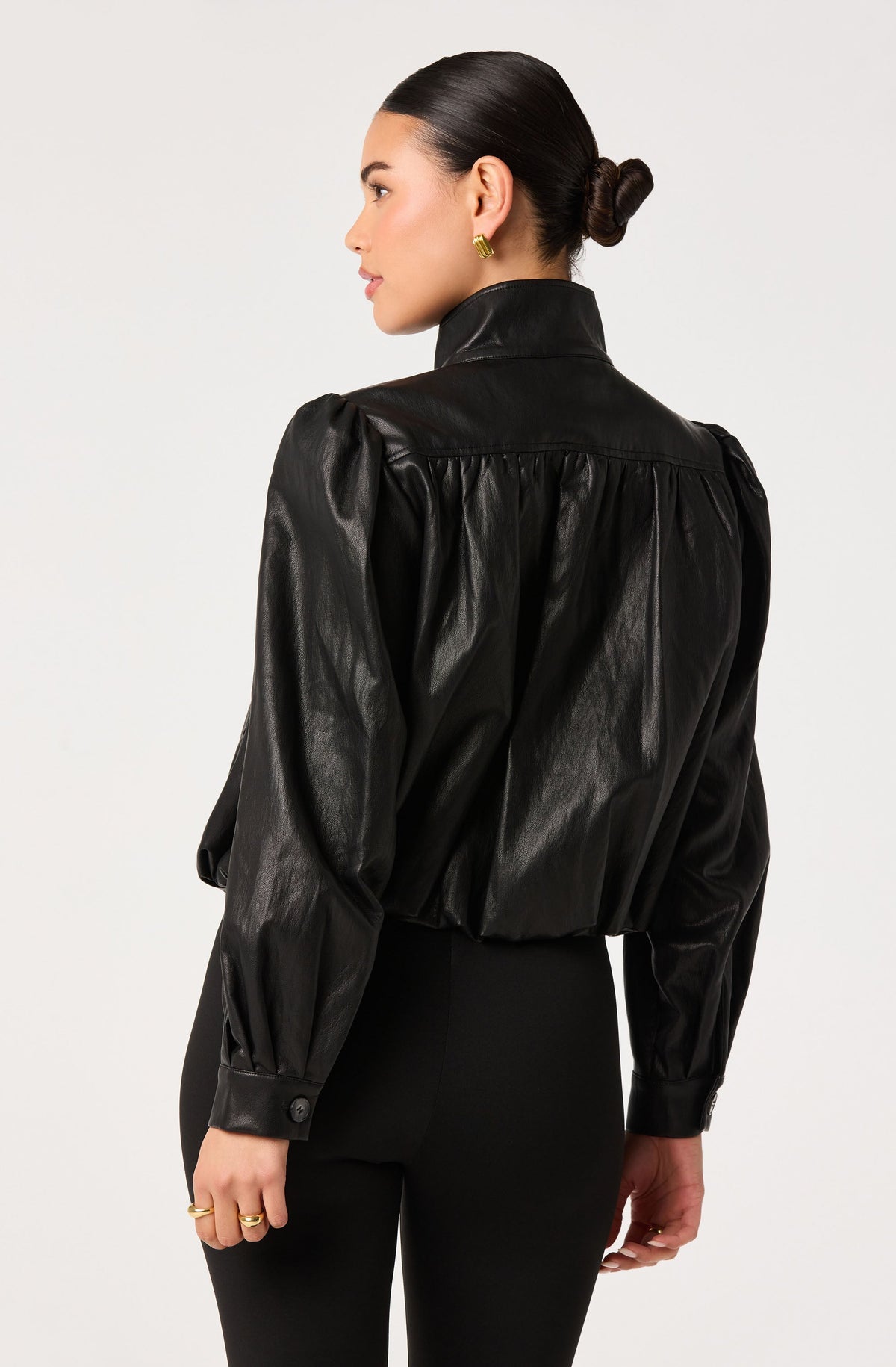Estero Faux Leather Bomber Jacket in Black — view 3
