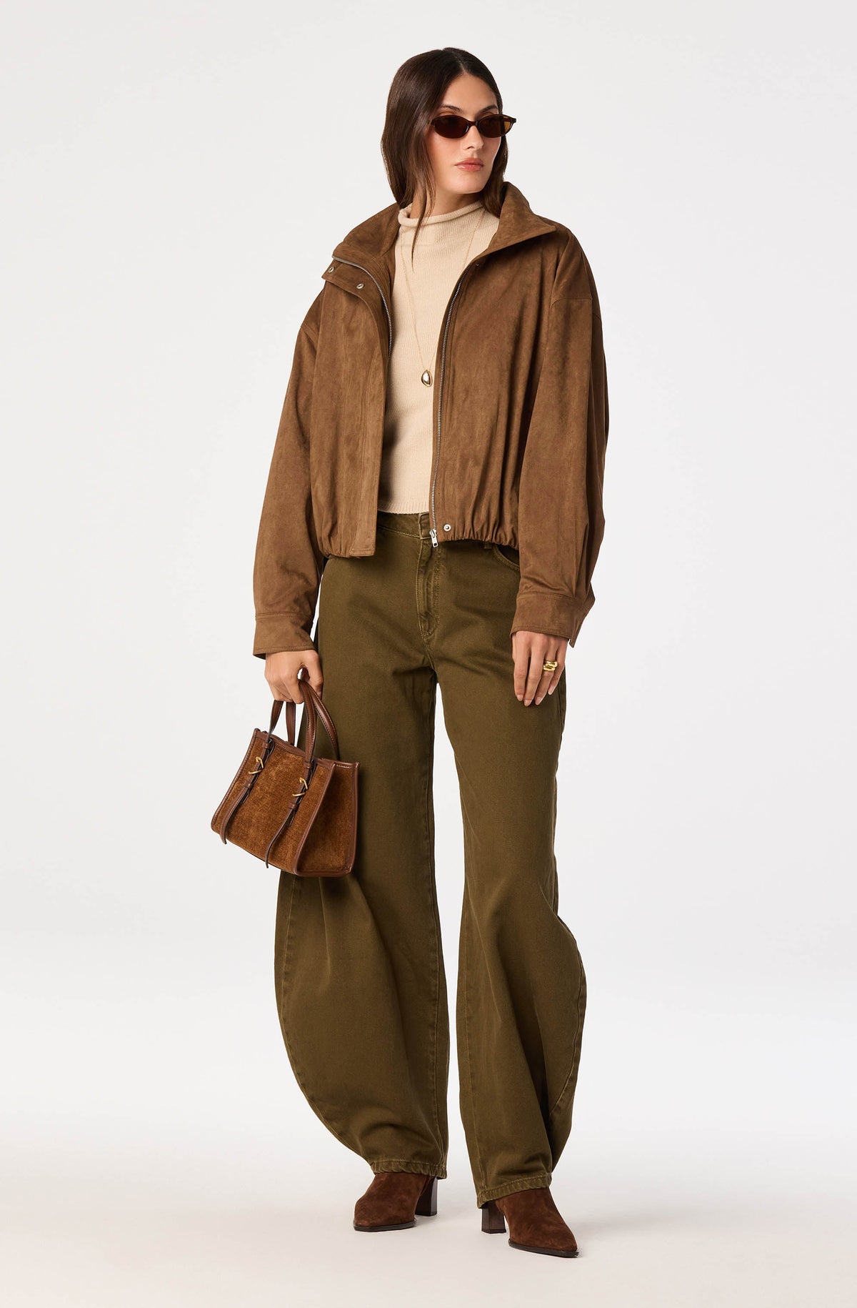 Cooper Faux Suede Bomber Jacket in Chestnut — view 5