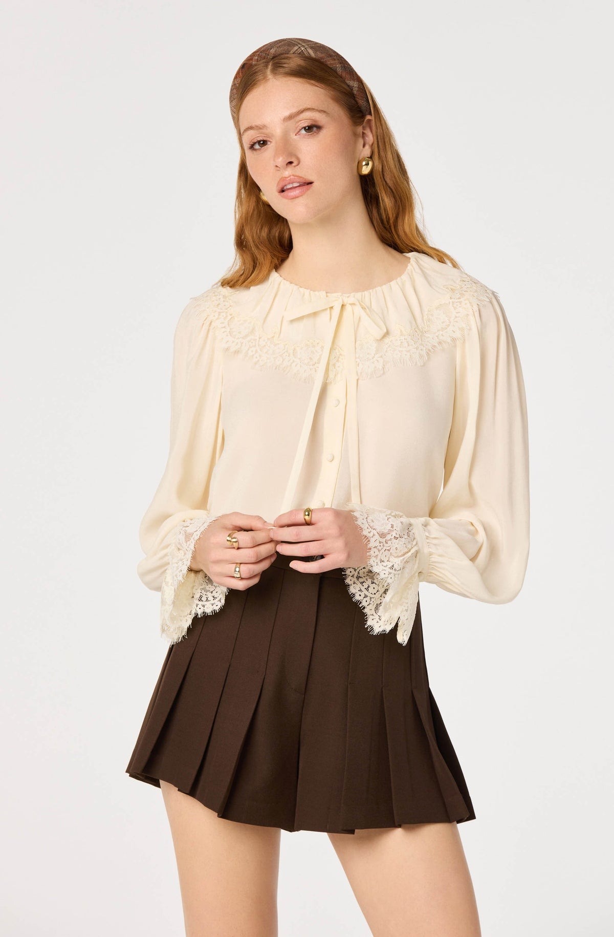 Emberly Lace Trim Blouse in Cream — view 1