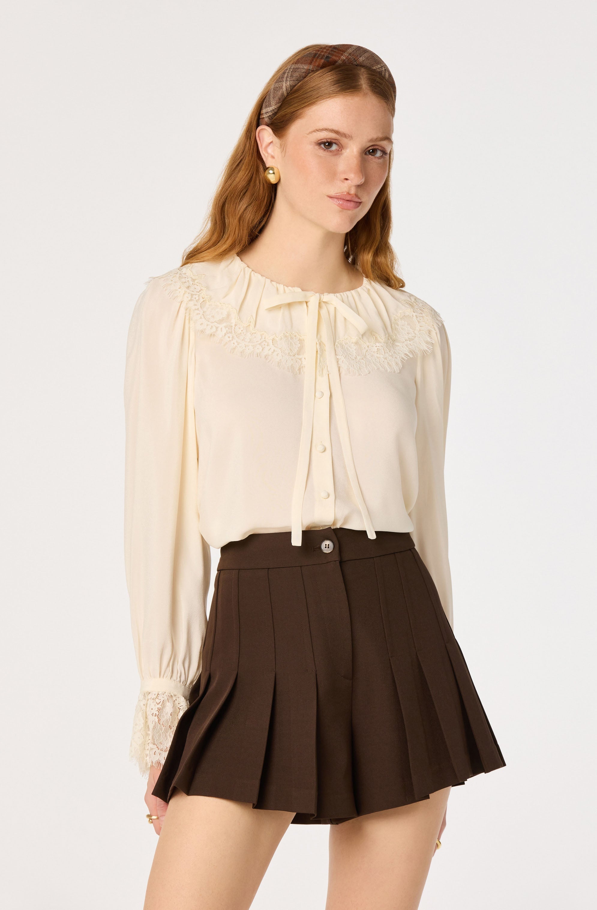 Emberly Lace Trim Blouse in Cream — view 3