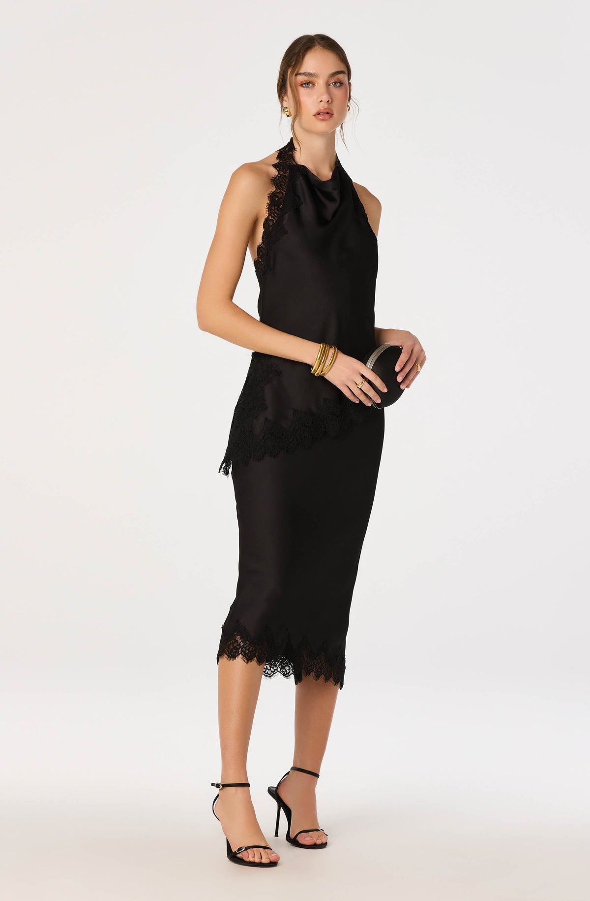 Lace Trim Halter Top in Black — view 2