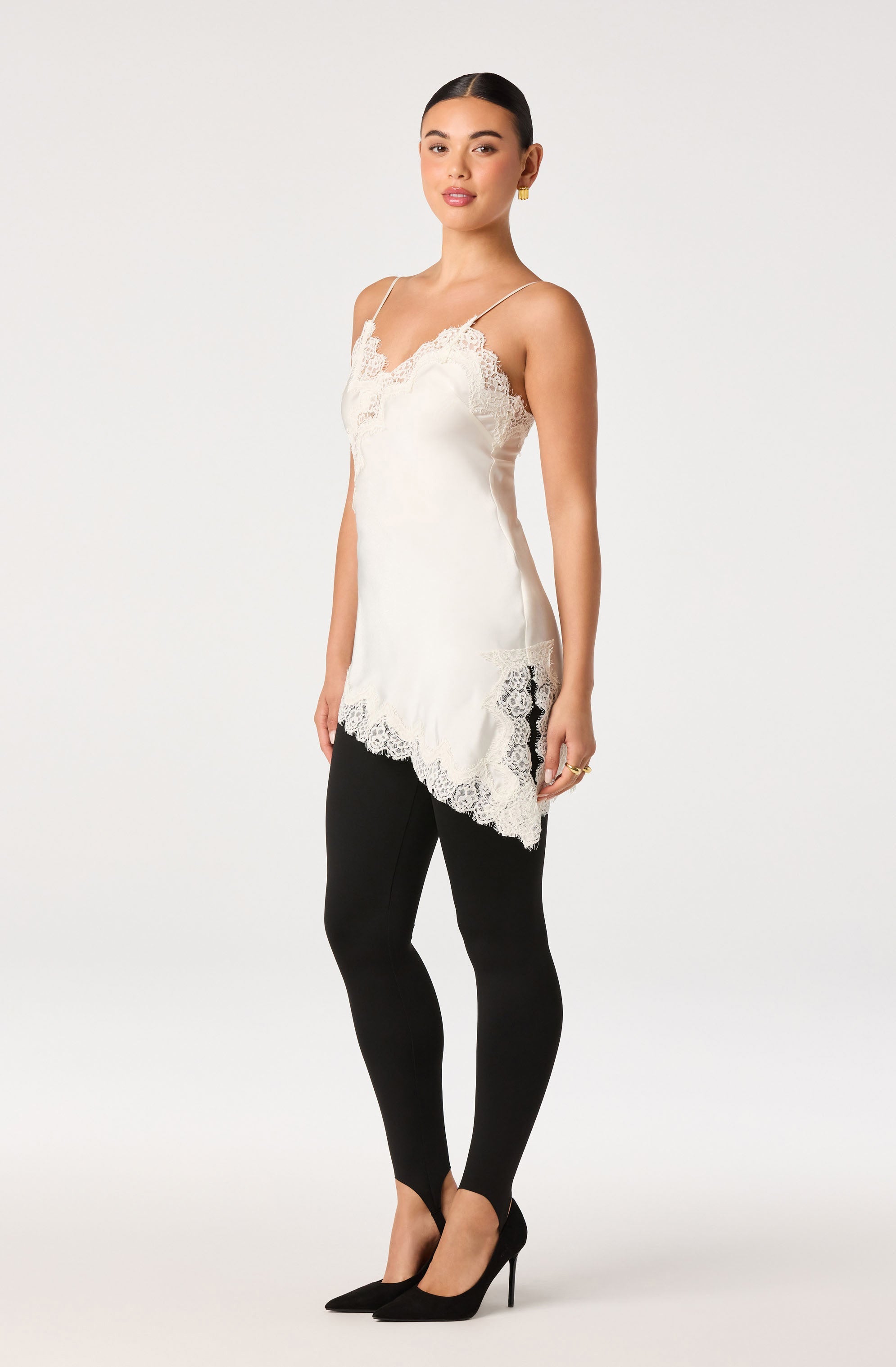 Laura Lace Trim Asymmetric Top in Cream — view 2