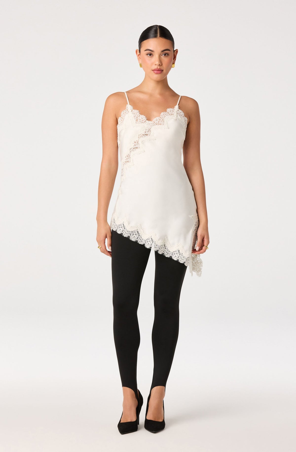 Laura Lace Trim Asymmetric Top in Cream — view 5