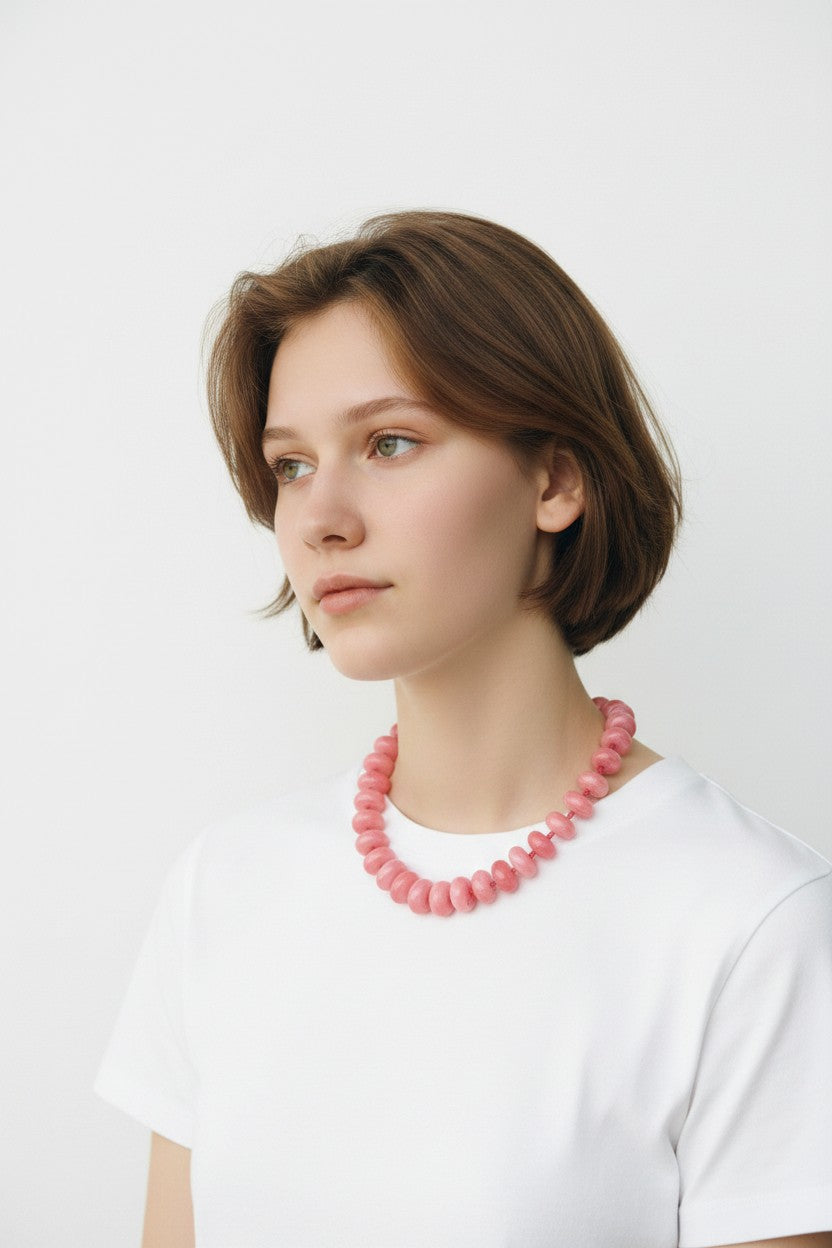 Bailey Chunky Beaded Necklace in Light Pink