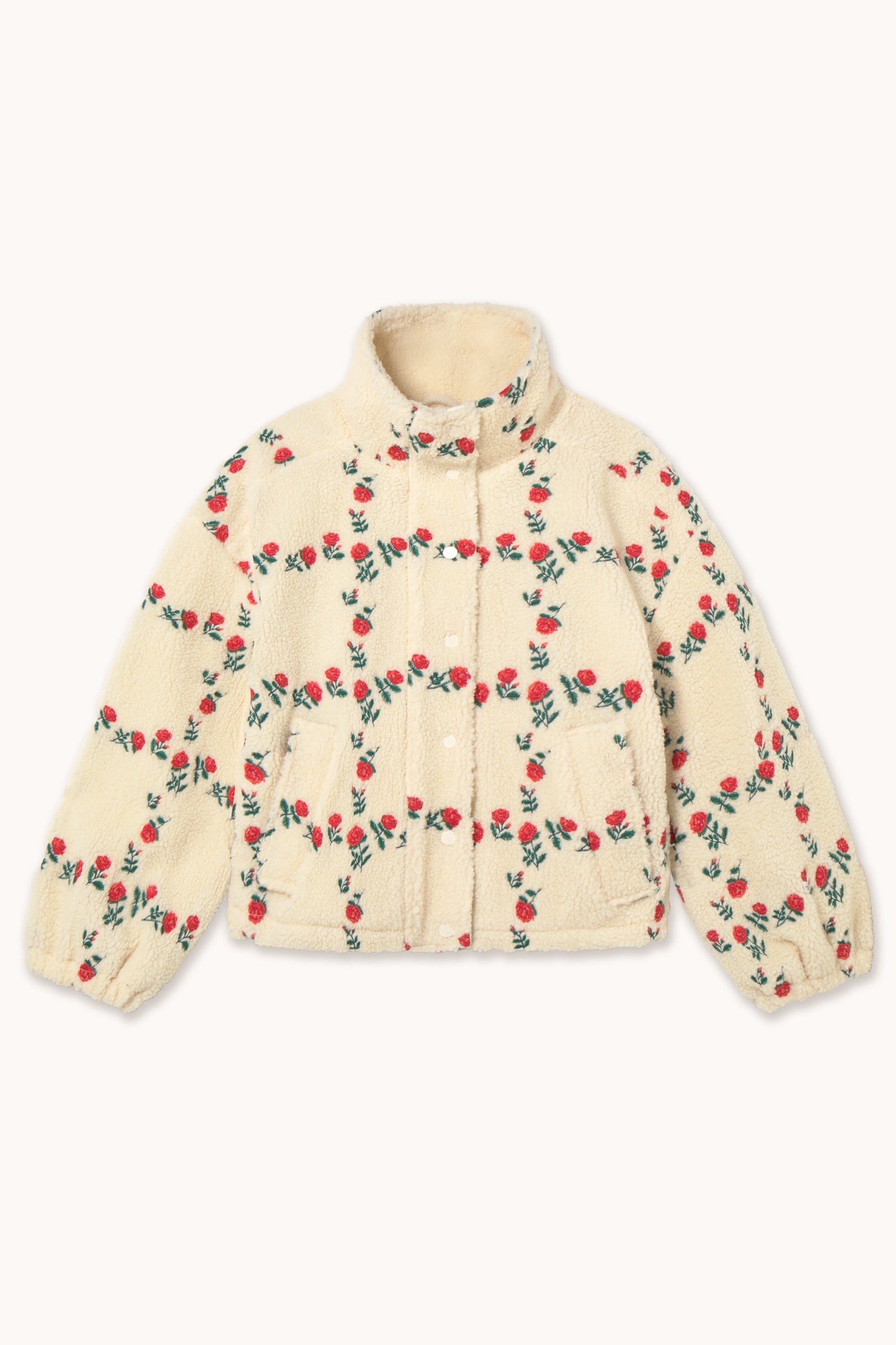 The Tiny Big Sister Roses Grid Sherpa Jacket in Light Cream - view 1