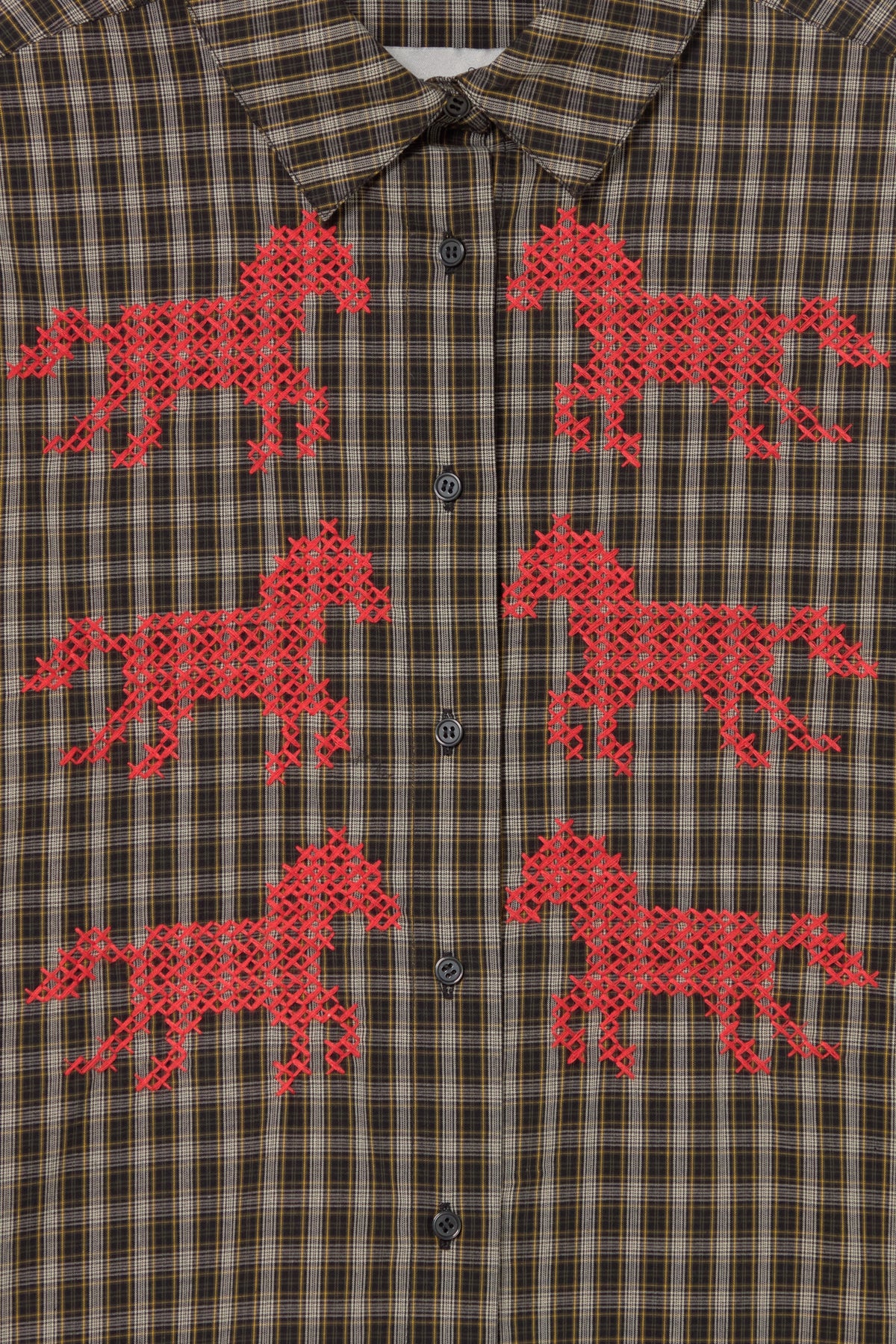 Horses Check Relaxed Shirt in Navy — The Tiny Big Sister — view 3