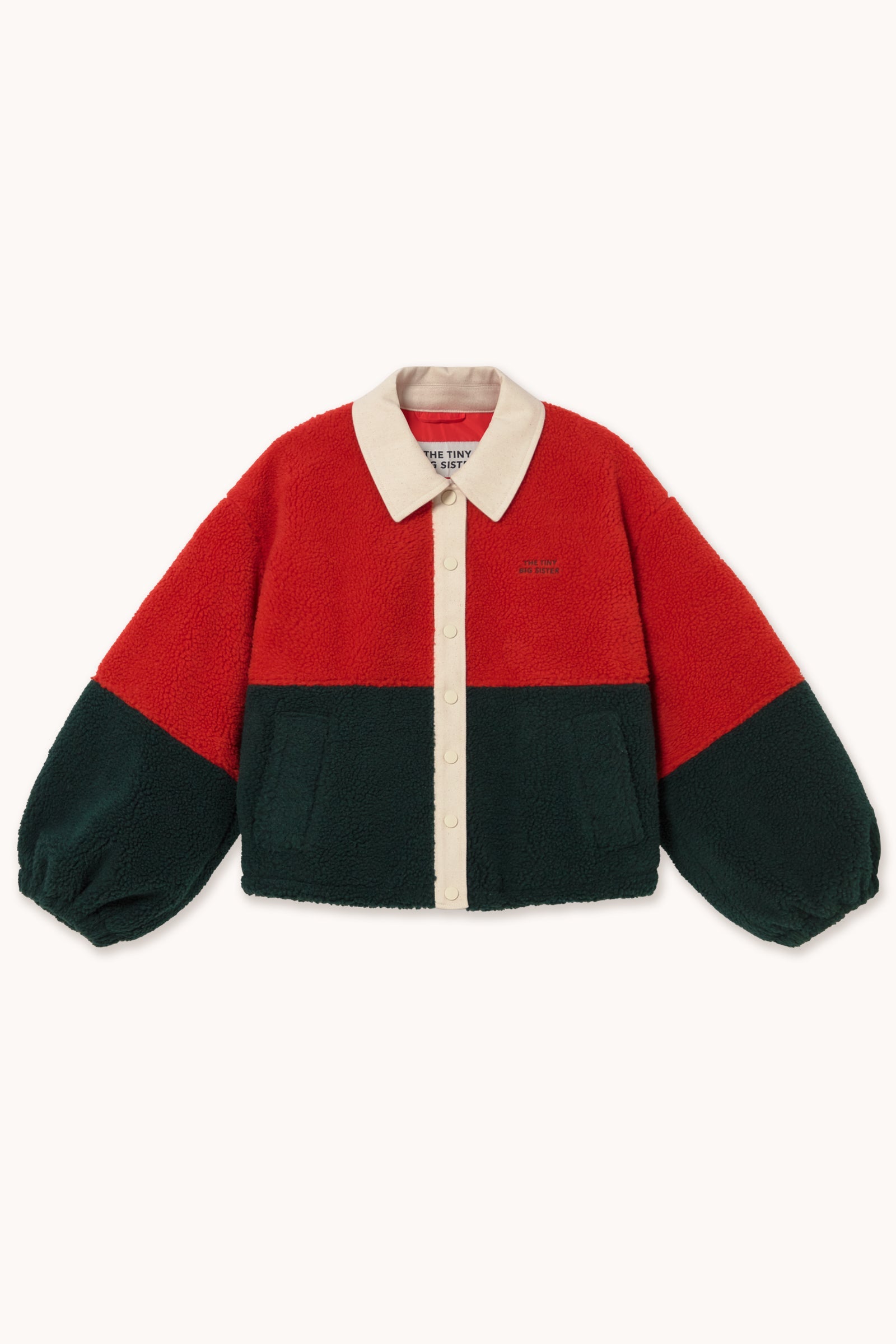 Tinycottons Colour Blocked Sherpa Jacket in Dark Red and Ink Blue — view 1