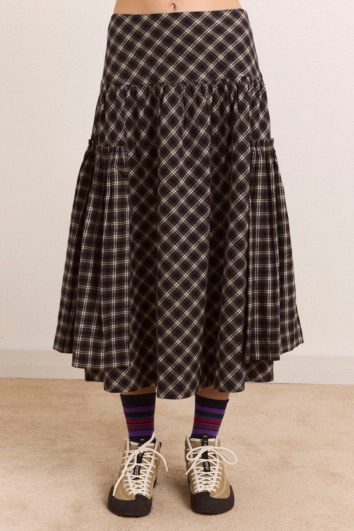 Berta Midi Skirt in Navy Green Check - view 1