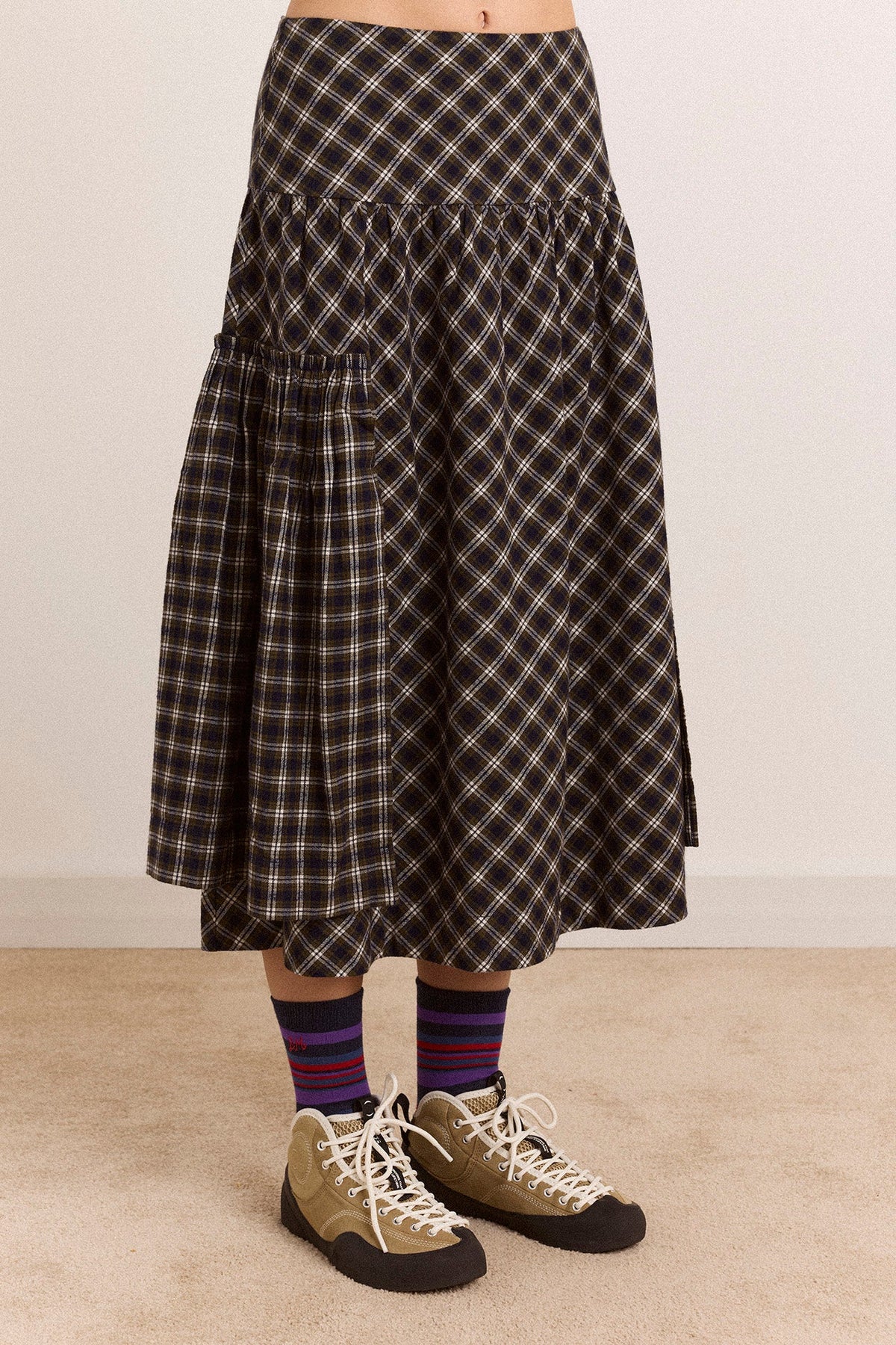 Berta Midi Skirt in Navy Green Check - view 2