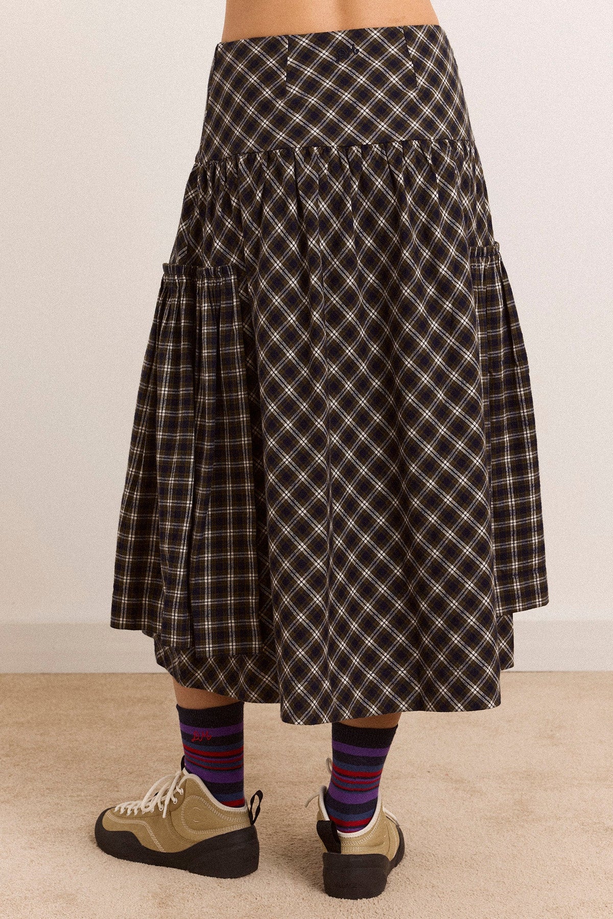 Berta Midi Skirt in Navy Green Check - view 3